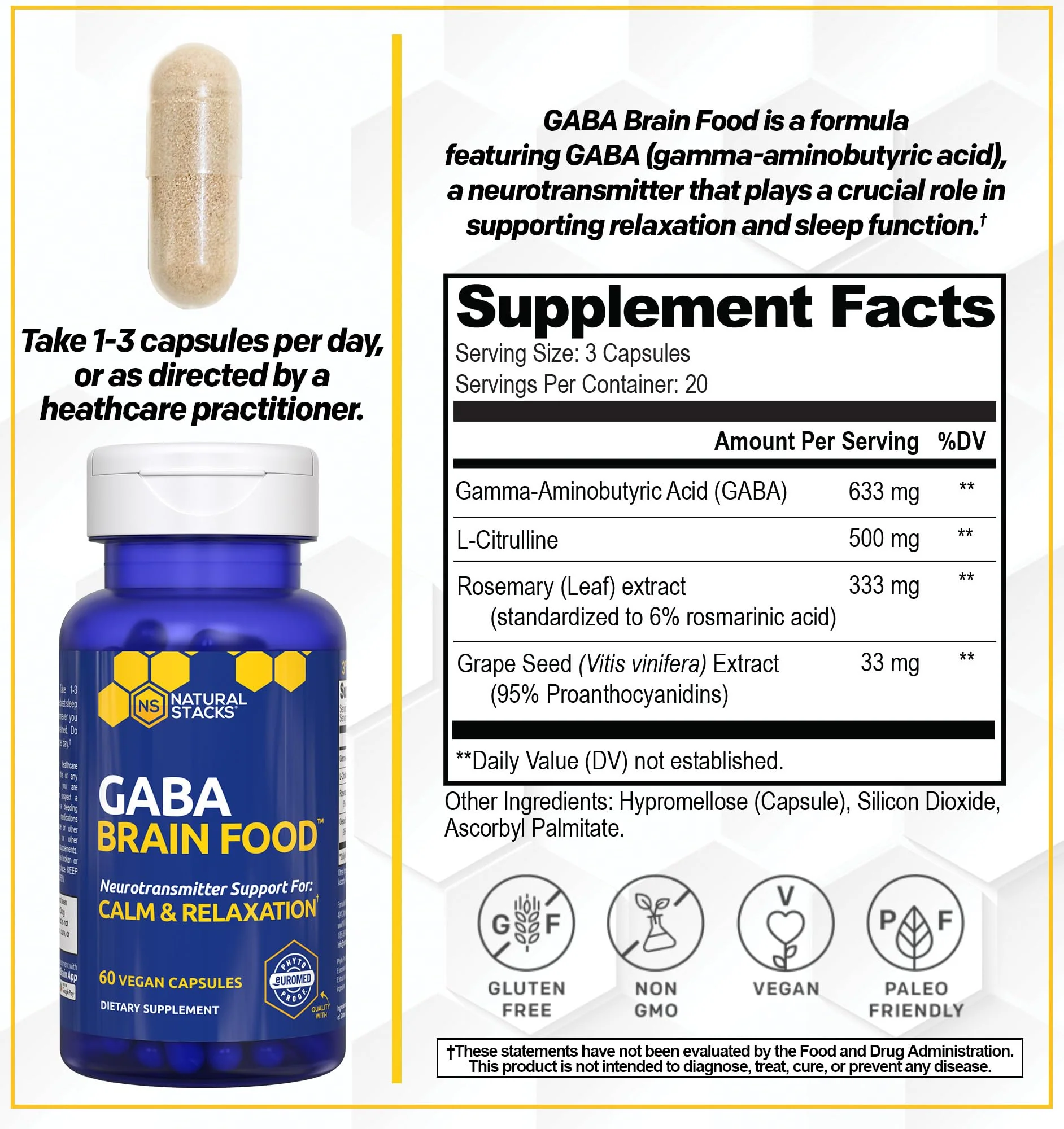 Natural Stacks GABA Brain Food - Calm & Sleep Support, 120 L-Citrulline Capsules - Image 11