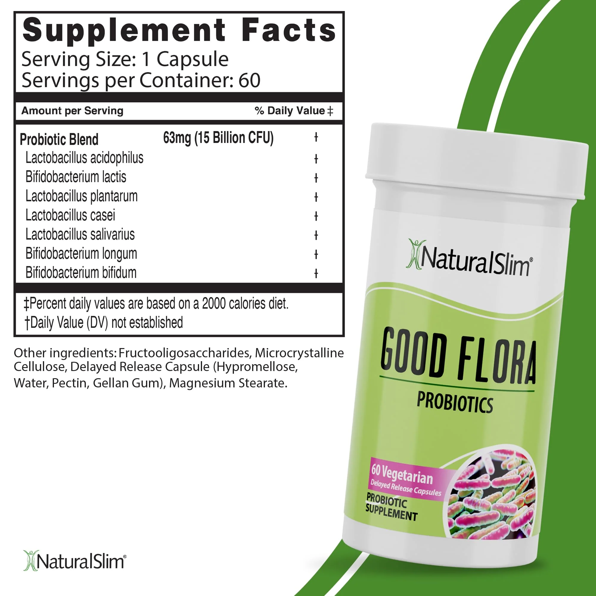 NaturalSlim Good Flora Probiotic – Gentle 7-Strain Formula, 60 Vegetarian Capsules (2-Pack) - Image 2