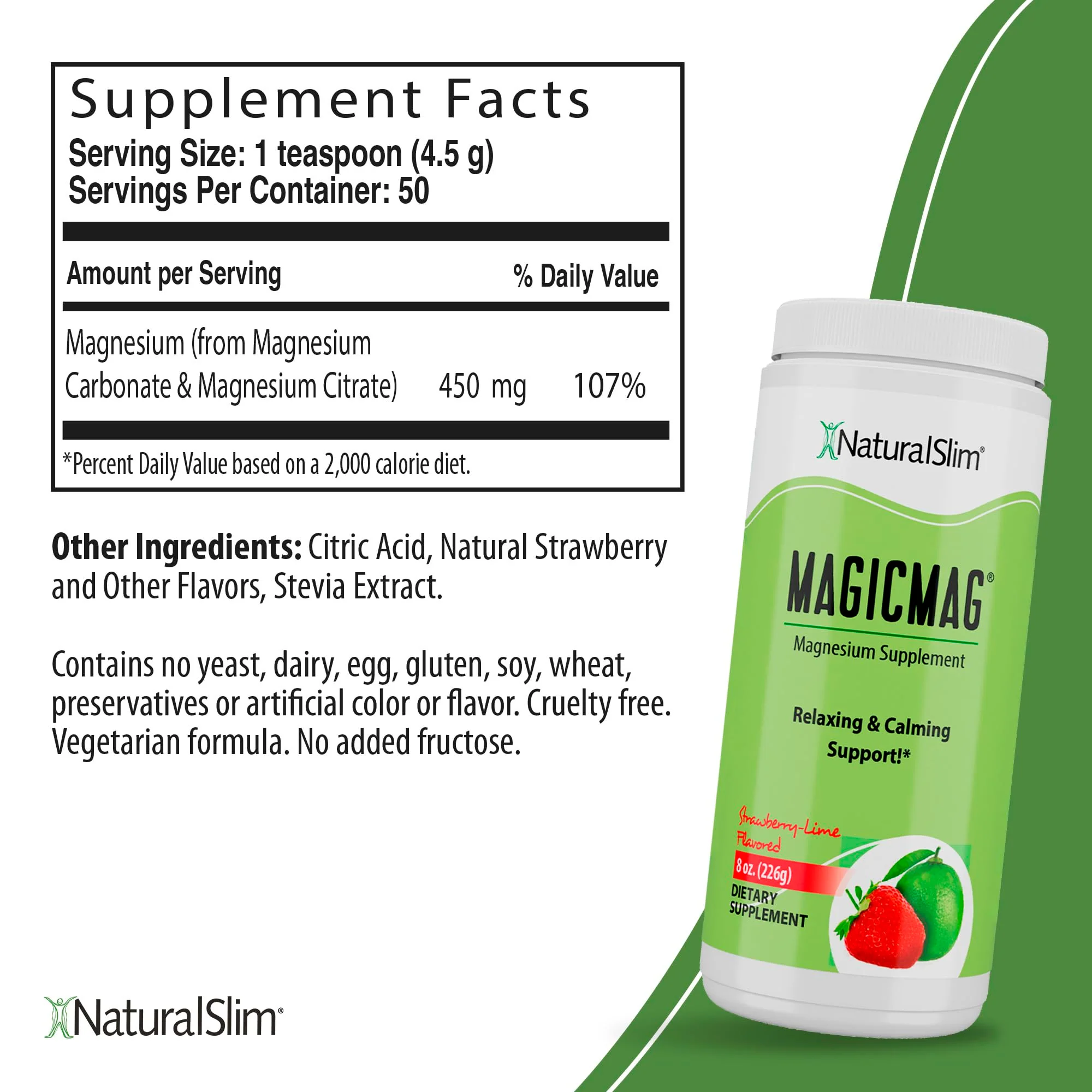 NaturalSlim MagicMag Magnesium Citrate Powder – Strawberry Lime Flavor, 8oz Drink Mix (3 Pack) - Image 2