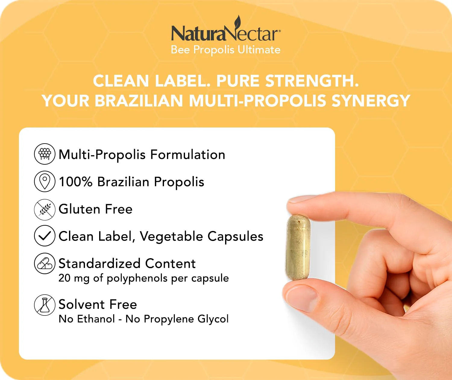 NaturaNectar Ultimate Bee Propolis Capsules - NSF Certified, Gluten-Free (60pcs) - Image 9