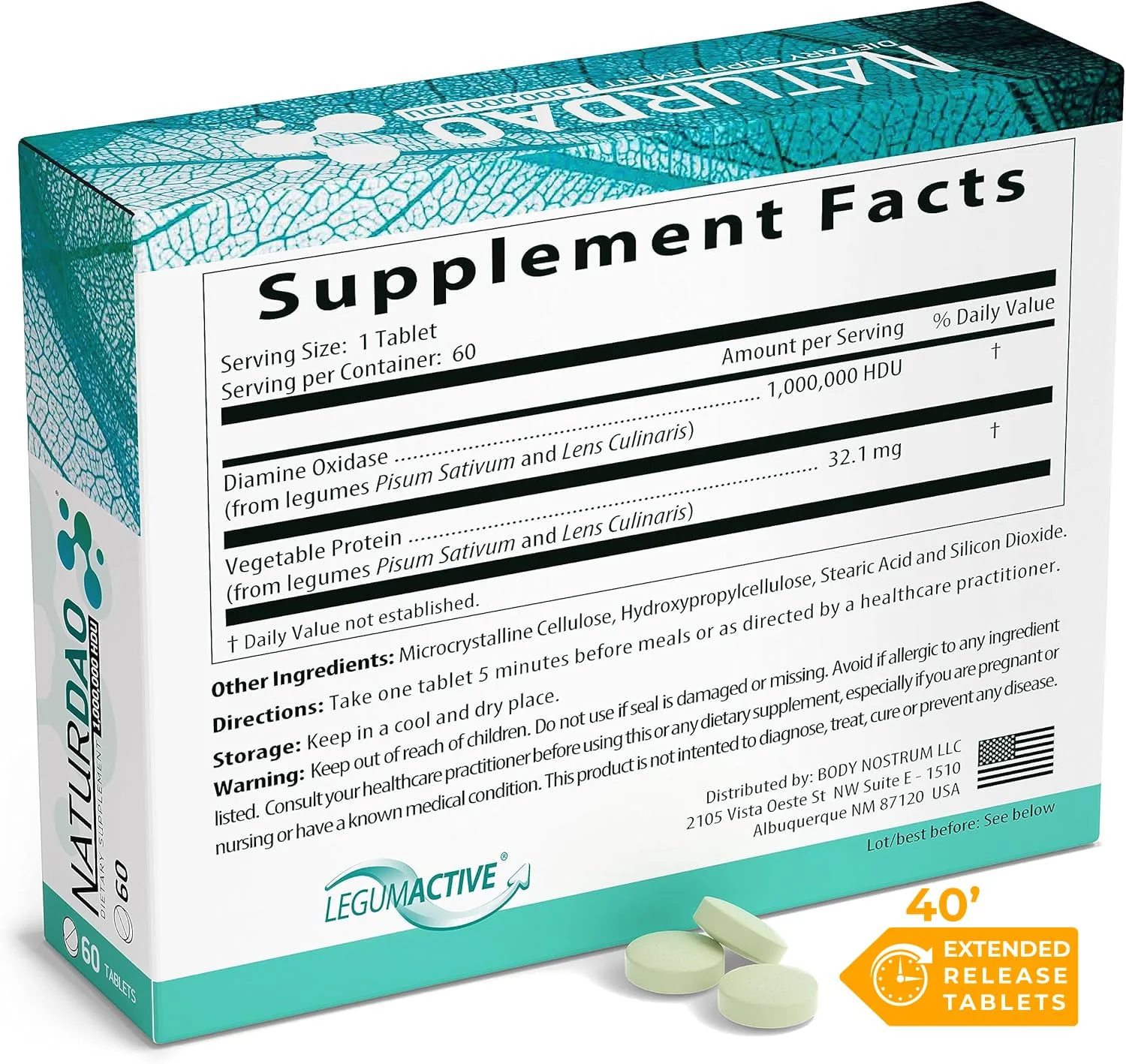 NATURDAO DAO Enzyme 1,000,000 HDU Tablet – Histamine Block & Diamine Oxidase (DAO) – 60 Extended Release Tablets - Image 3
