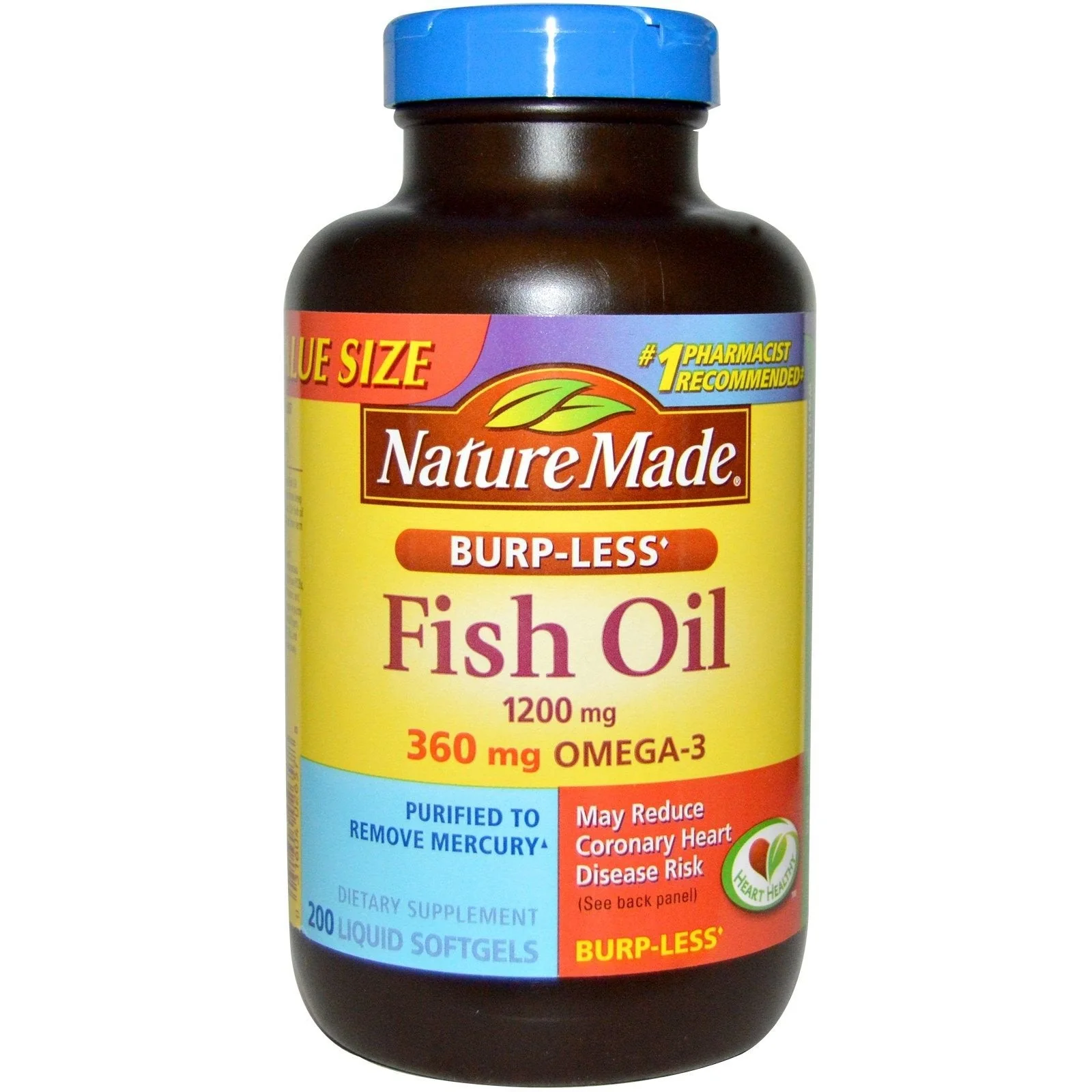 Nature Made Burp-Less Fish Oil 1200 mg — 360 mg Omega-3 per Softgel, Pack of 2 (200 ea) - Image 2