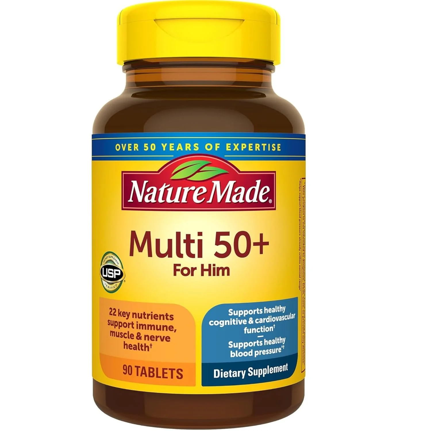 Nature Made Multi for Him 50+ – 90 Tablets per Bottle x 4 Pack | Iron-Free - Image 3