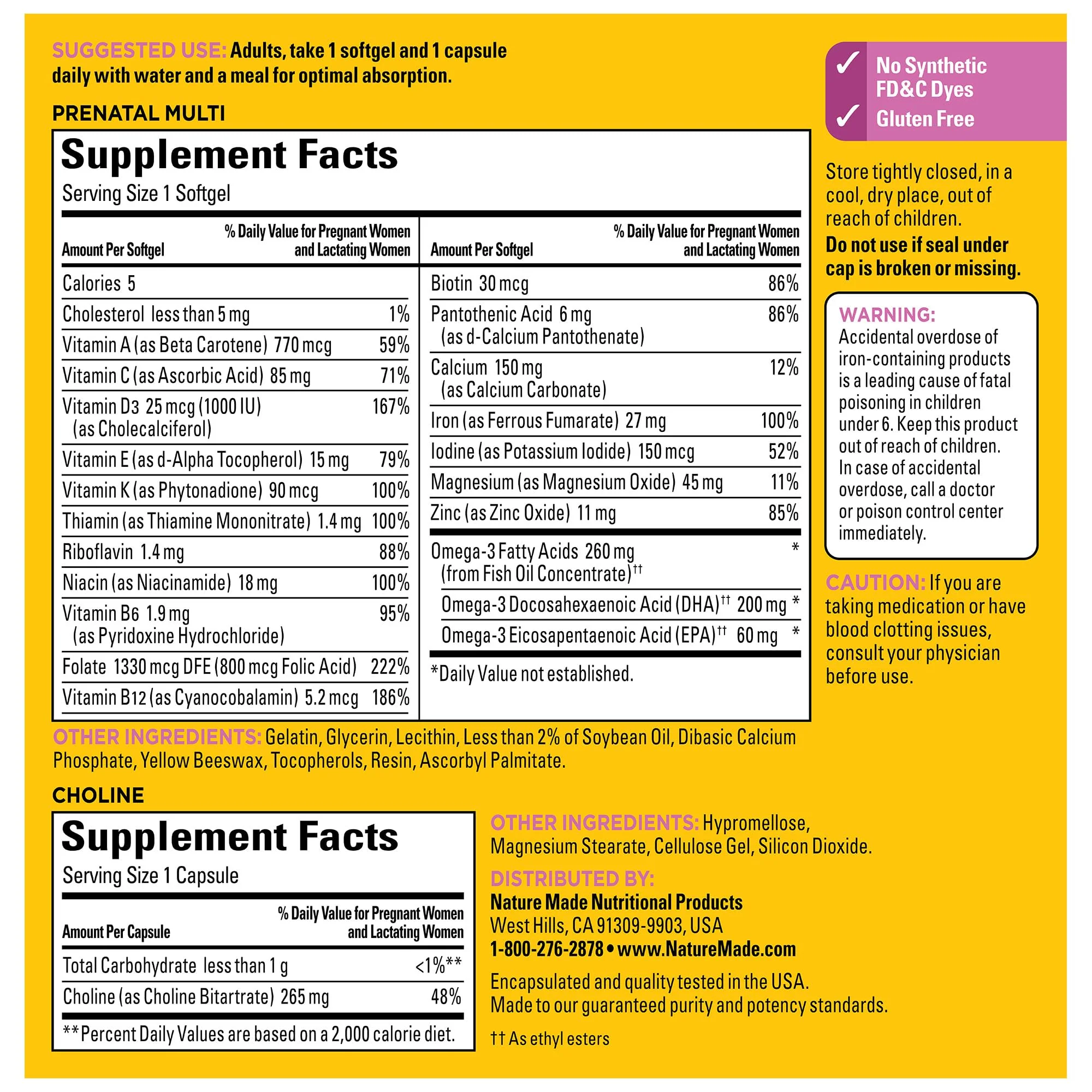 Nature Made Prenatal Vitamin Softgels + Choline Capsules – 60 Day Supply, Folic Acid + DHA - Image 6
