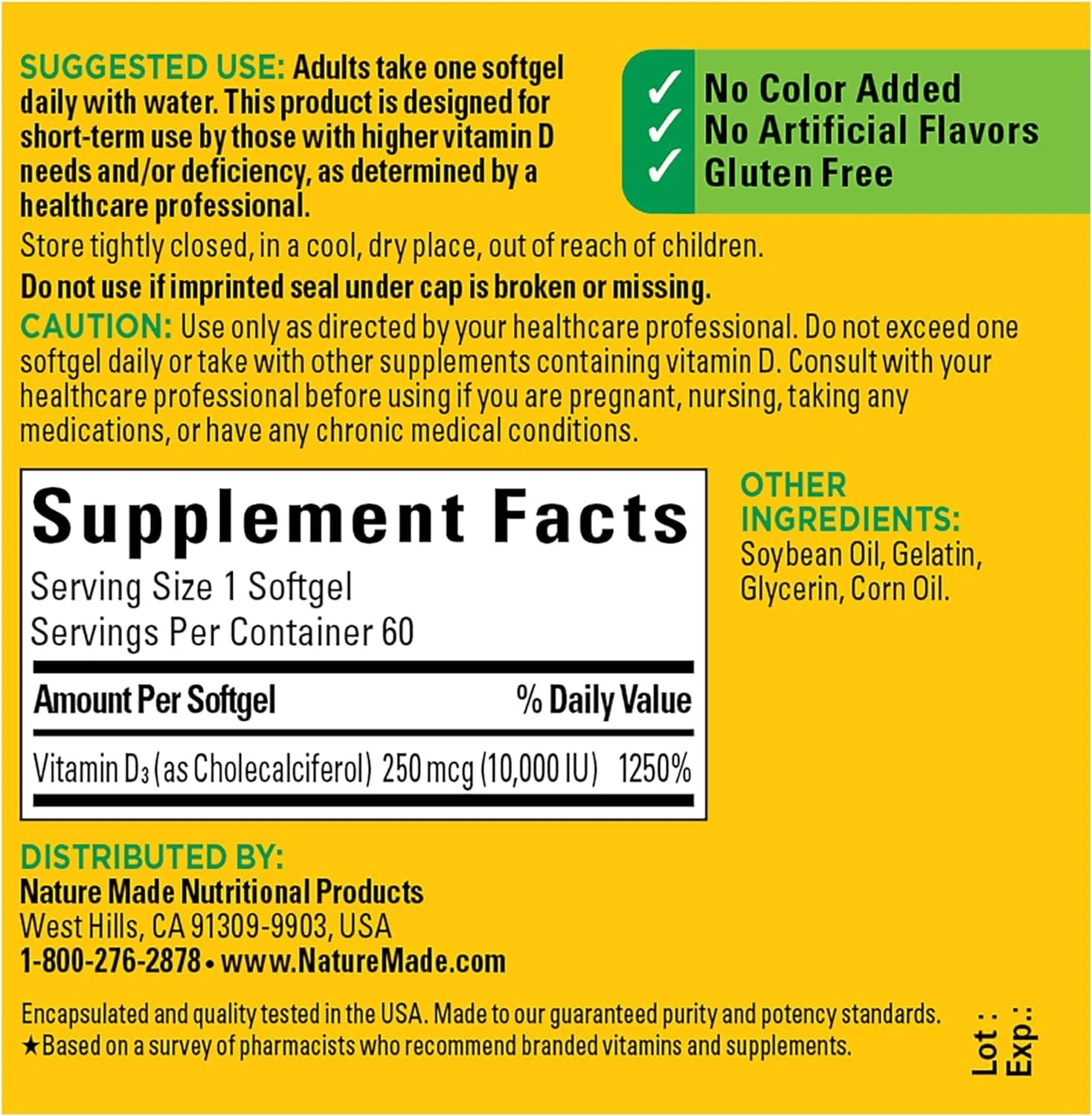 Nature Made Vitamin D3 10000 IU Softgels – Pack of 2 (60 Softgels each) | Bone, Teeth, Muscle & Immune Health - Image 5
