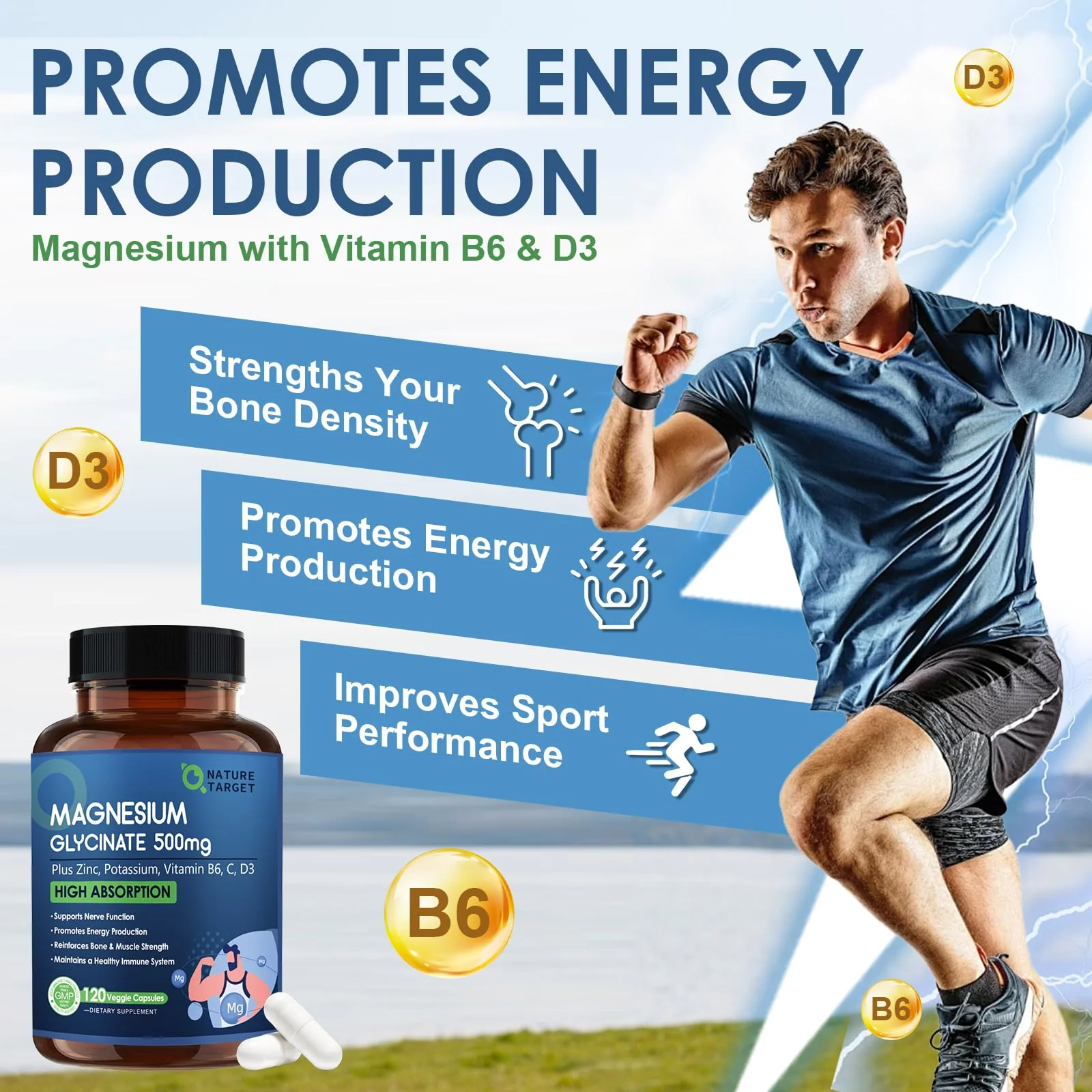 NATURE TARGET Magnesium Glycinate 500mg with Zinc & Vitamin D3 – Muscle, Nerve & Bone Support, Heart Health & Immune Support (Pack of 2, 240 Capsules) - Image 12