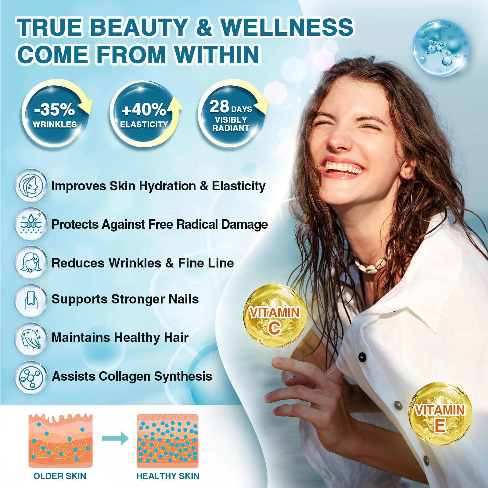 NATURE TARGET Marine Collagen Peptides Powder – Type I & III with Probiotics, Vitamin C & Hyaluronic Acid | 2 x 35 Servings - Image 4