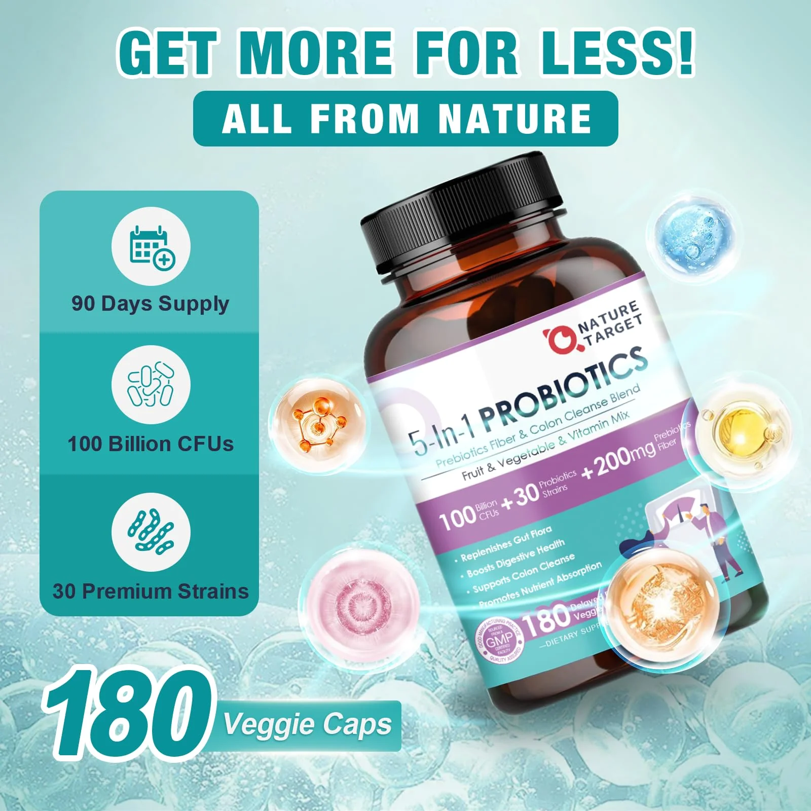 NATURE TARGET Probiotics for Women & Men – 100B CFU, 30 Strains, 180 Veggie Capsules per Pack, Pack of 2 (180 Days) - Image 10