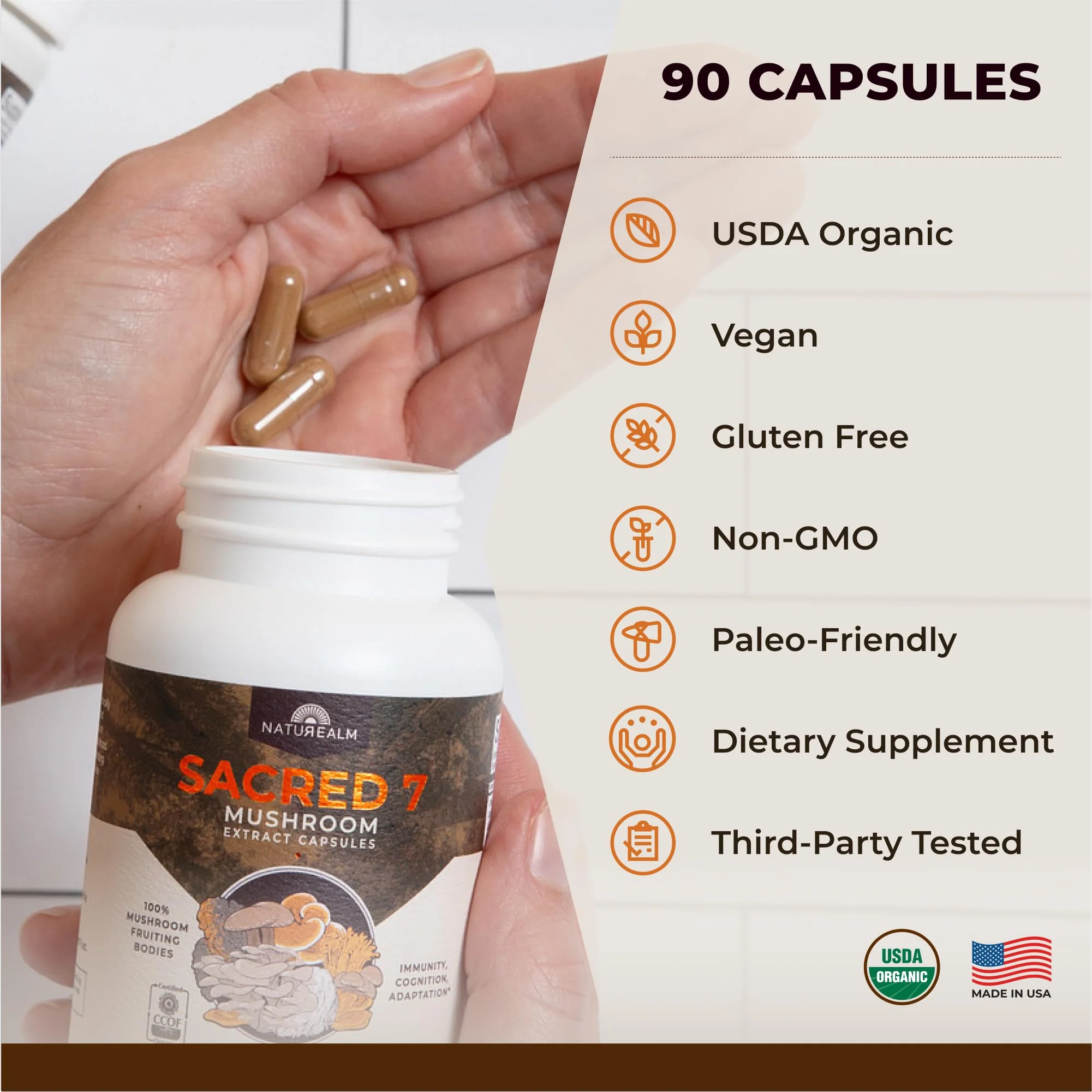 Naturealm Sacred 7 Organic Mushroom Extract Capsules – 90 Vegetarian Capsules – Immune Support & Focus - Image 8