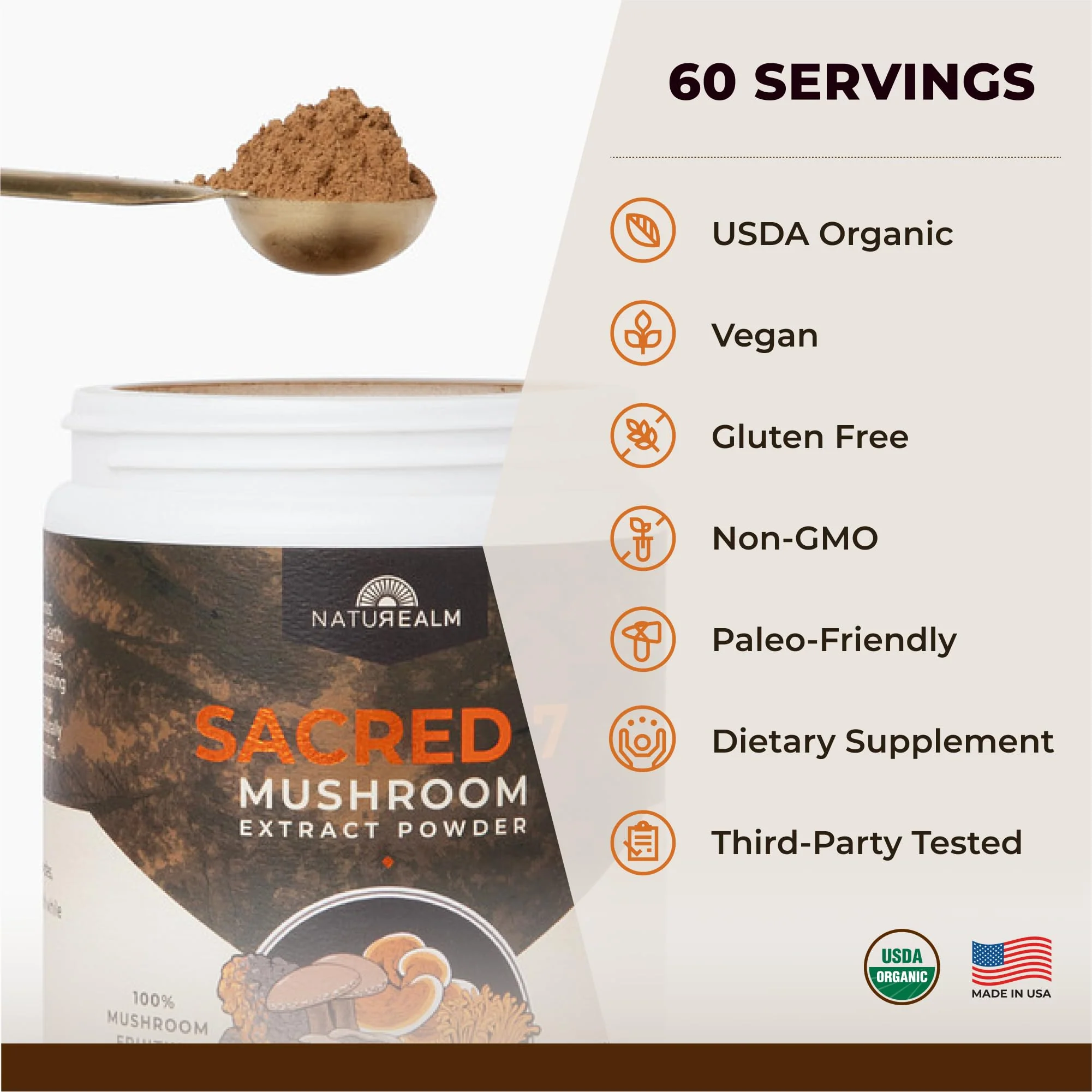 Naturealm Sacred 7 Organic Mushroom Supplement – 60 Servings – Fruiting Body Extract (Lions Mane, Reishi, Chaga) for Immune Support & Nootropic Focus - Image 9
