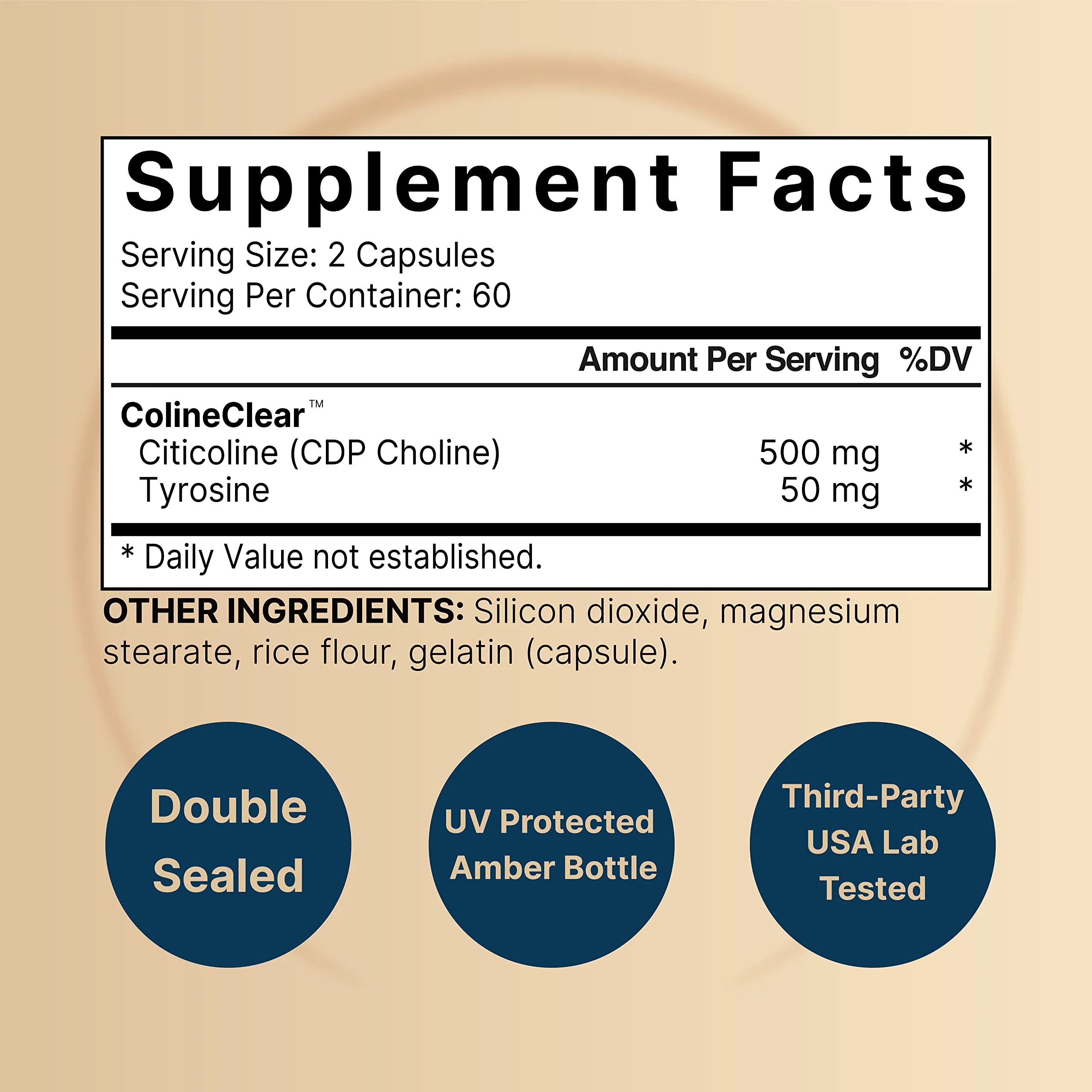 NatureBell Citicoline 500mg + Tyrosine 50mg – 120 Capsules | Dual Action Brain Support - Image 3