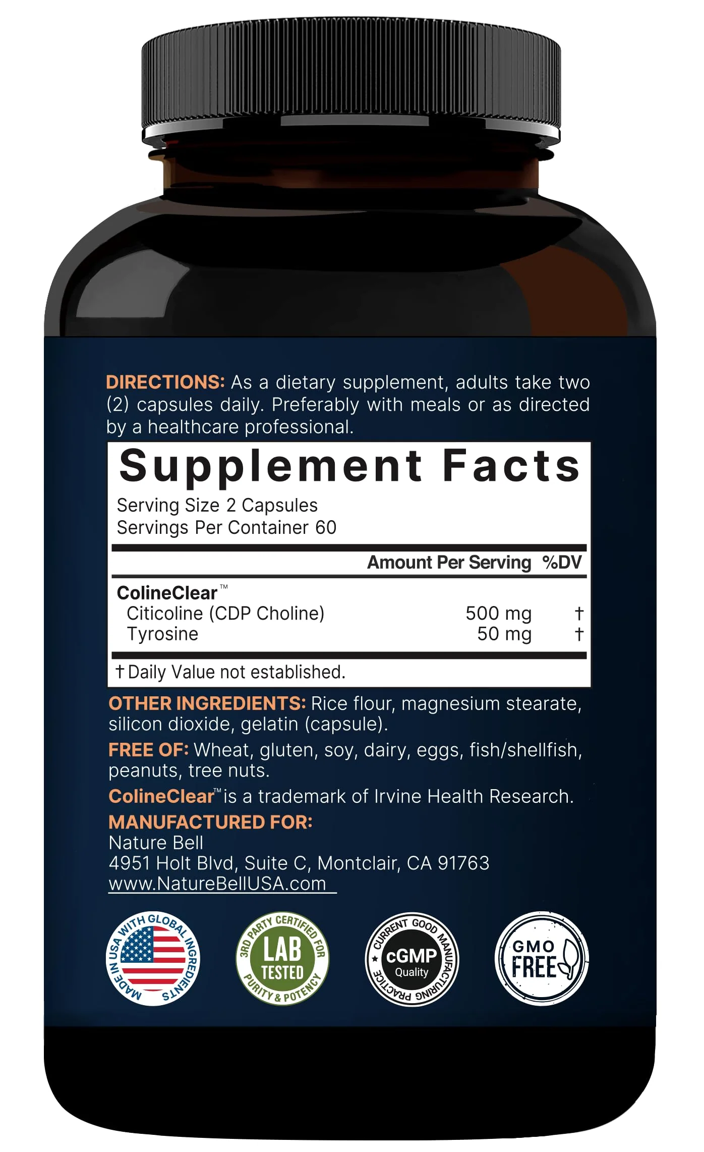 NatureBell Citicoline 500mg + Tyrosine 50mg – 120 Capsules | Dual Action Brain Support - Image 7