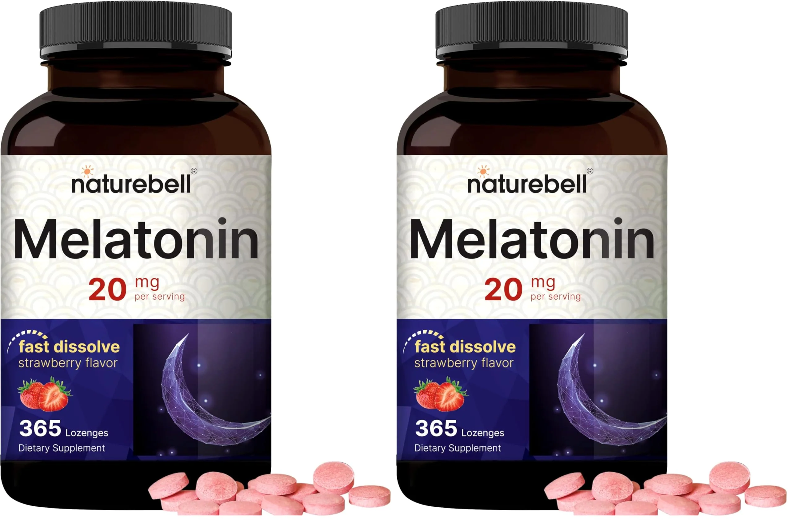 NatureBell Melatonin 20mg – 365 Fast-Dissolve Strawberry Chewables (2-Pack) - Image 2