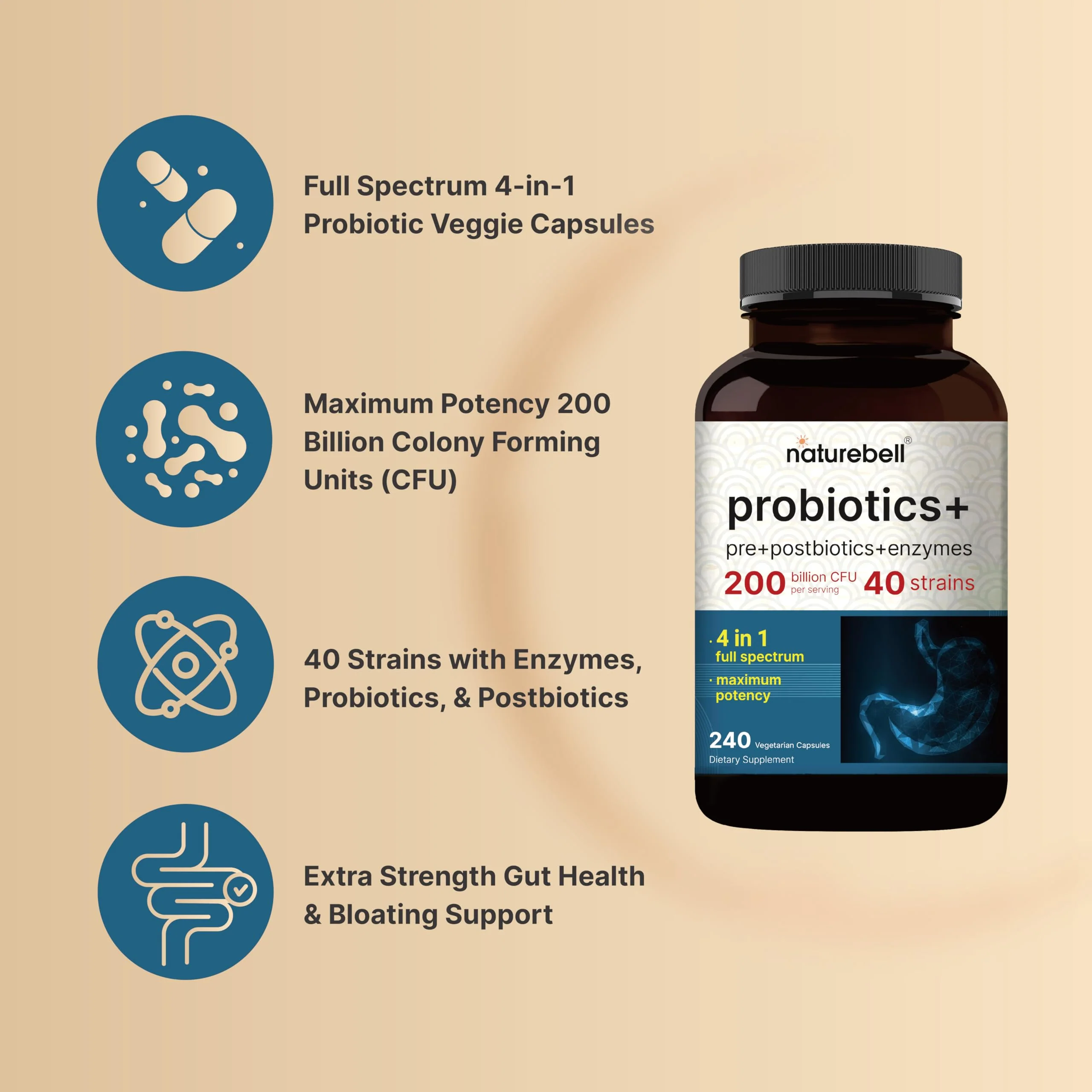 NatureBell Probiotic 200B CFU – 40 Strains | 240 Veggie Capsules - Image 3