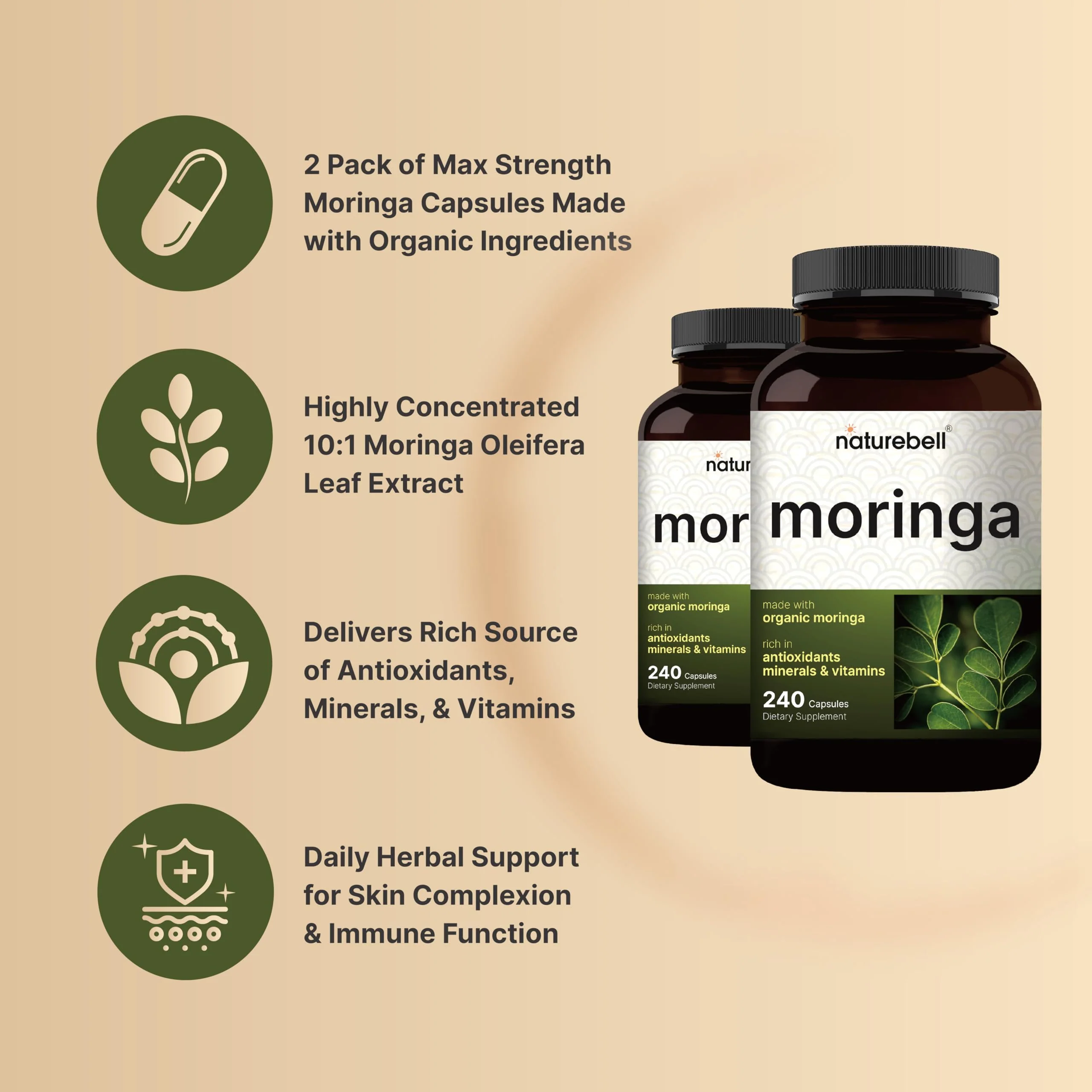 NatureBell Pure Moringa Capsules – 8,000mg per Serving, 2-Pack, Organic - Image 3