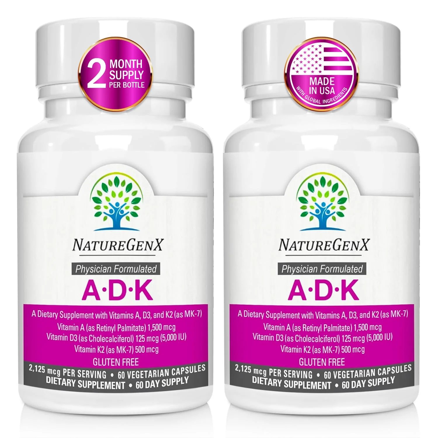 NatureGenX ADK Vitamin Supplement - Enhanced Bone Support (Gluten-Free, 120 Capsules Pack of 2) - Image 10