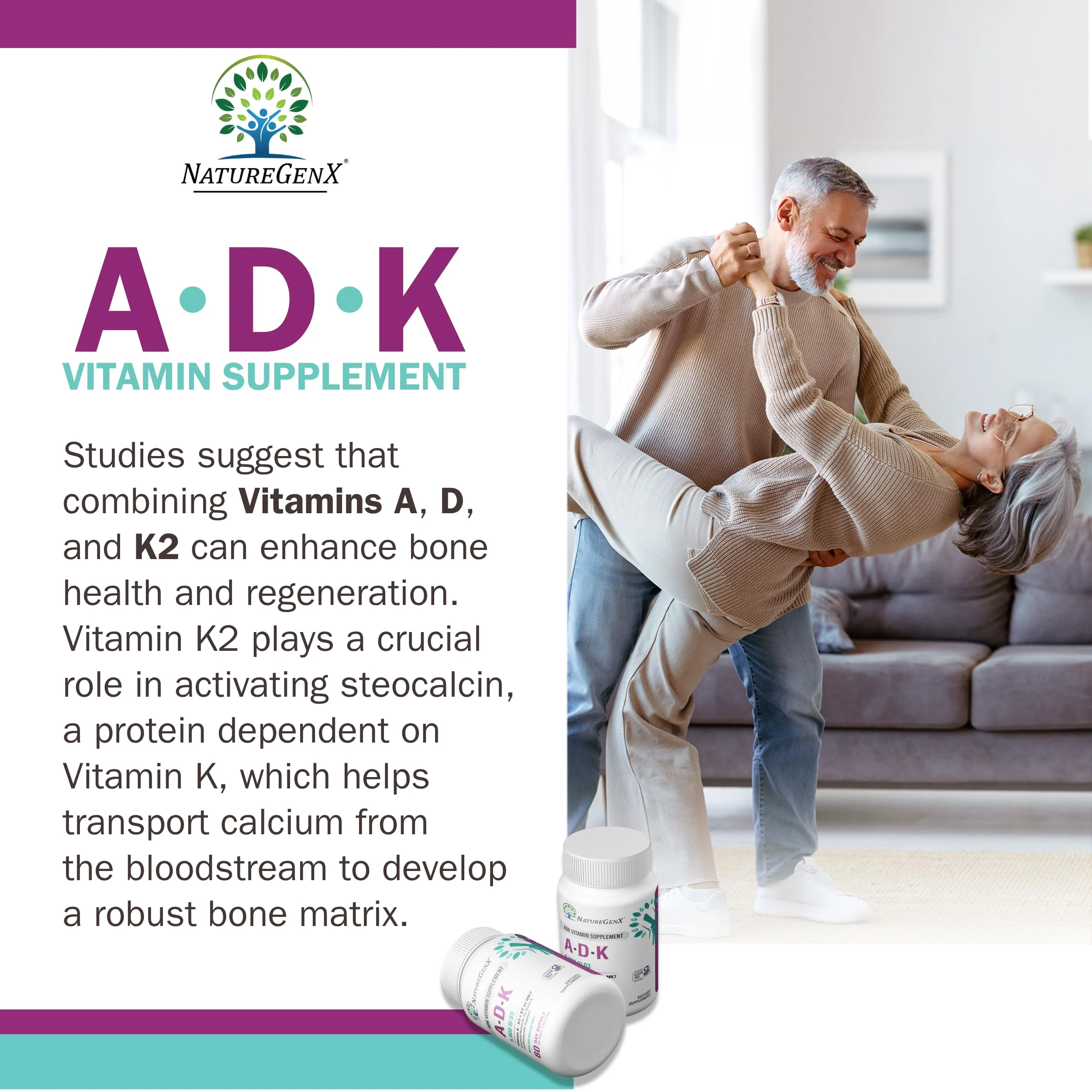 NatureGenX ADK Vitamin Supplement - Enhanced Bone Support (Gluten-Free, 120 Capsules Pack of 2) - Image 12