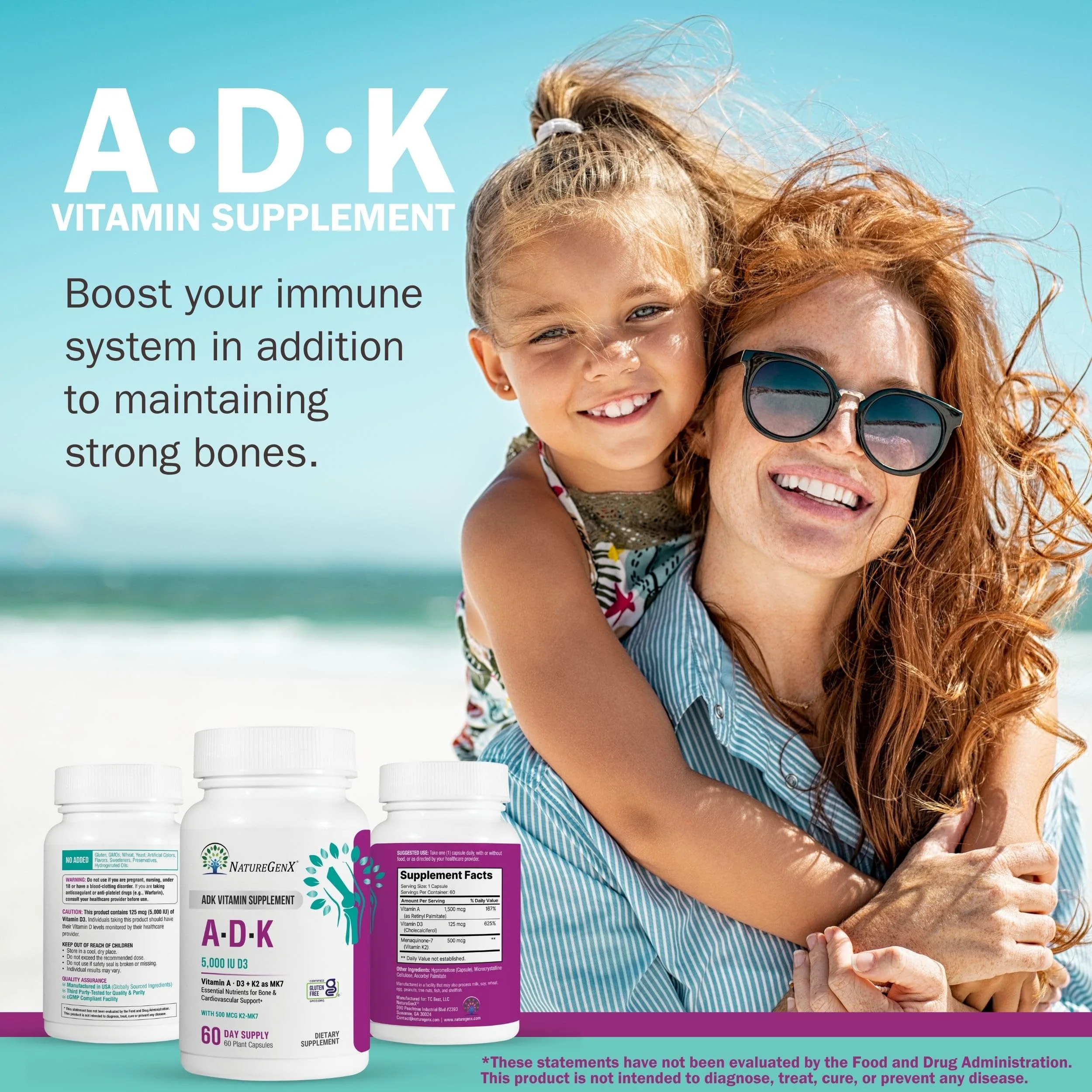 NatureGenX ADK Vitamin Supplement - Enhanced Bone Support (Gluten-Free, 120 Capsules Pack of 2) - Image 17