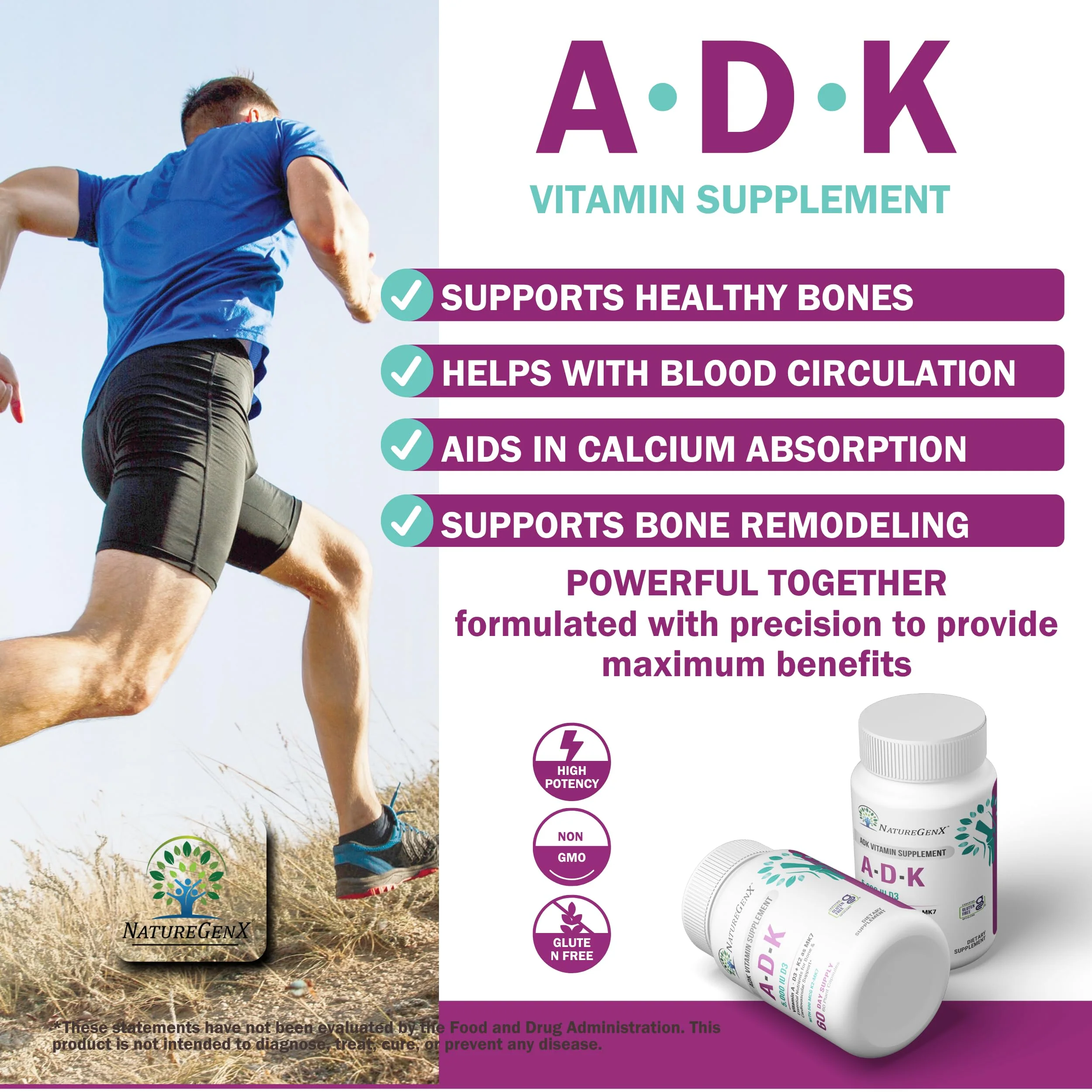 NatureGenX ADK Vitamin Supplement - Enhanced Bone Support (Gluten-Free, 120 Capsules Pack of 2) - Image 6