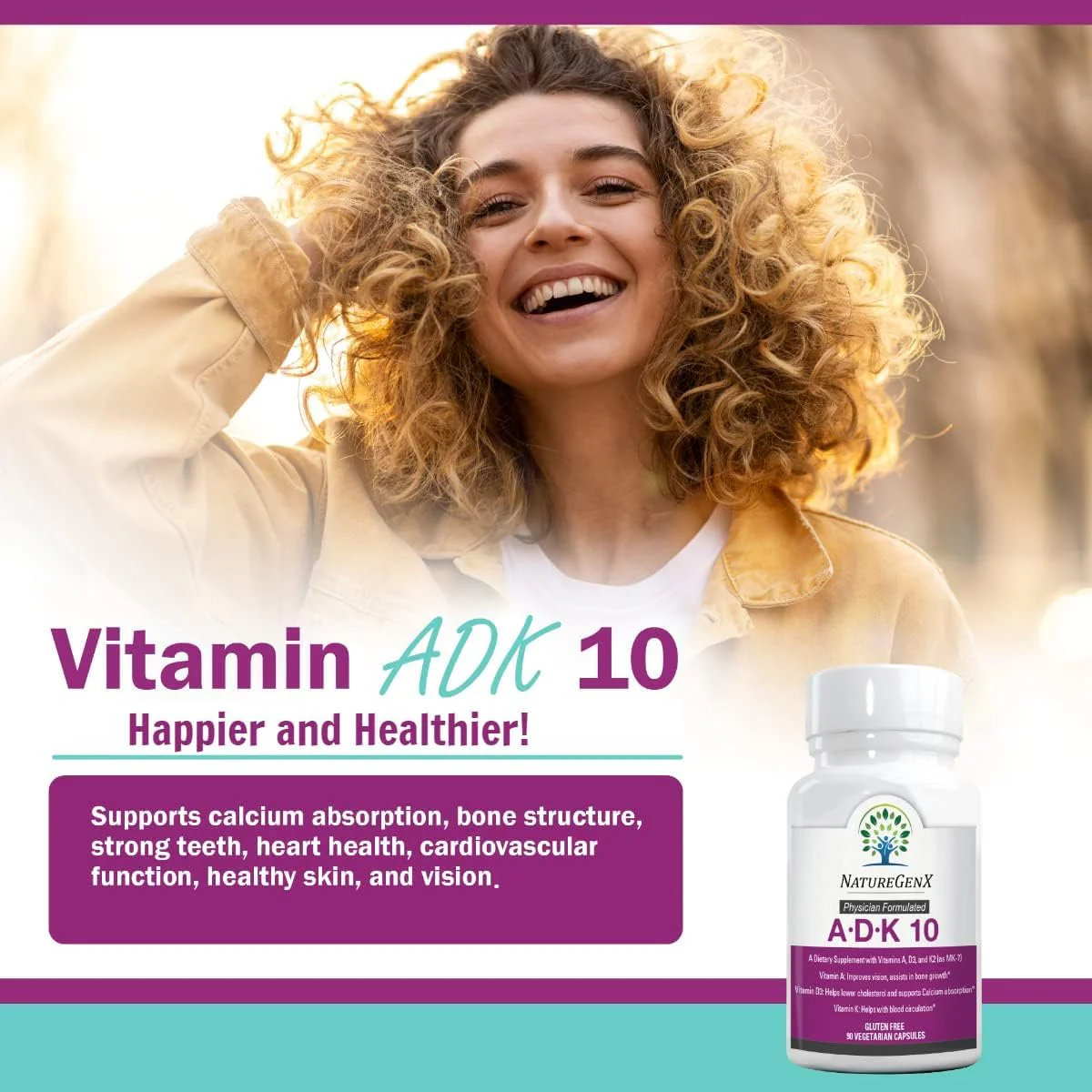 NatureGenX ADK10 – High Potency Vitamin ADK (D3 10,000 IU, K2 MK-7) | Bone, Immune & Heart Support | 90 Capsules - Image 14