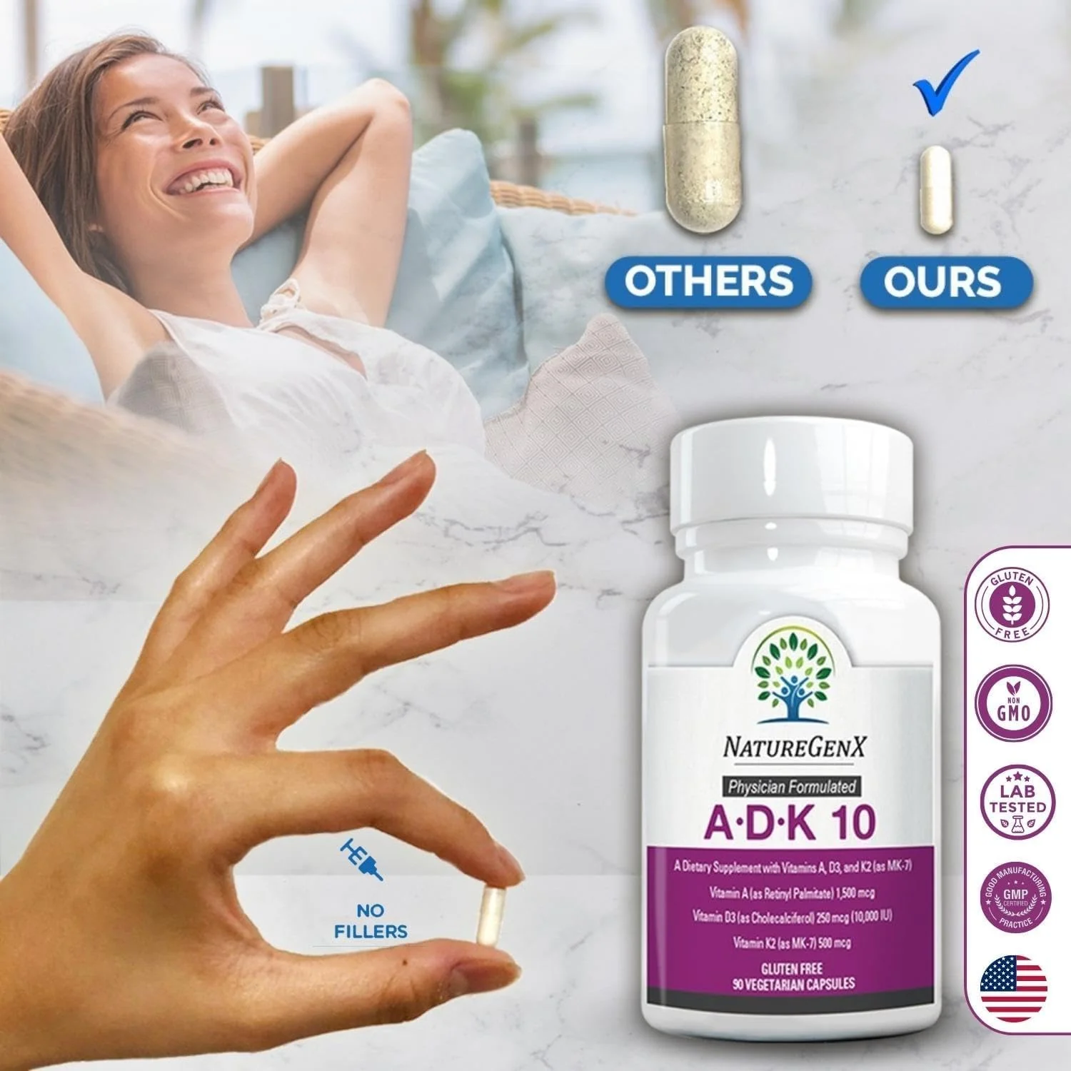 NatureGenX ADK10 – High Potency Vitamin ADK (D3 10,000 IU, K2 MK-7) | Bone, Immune & Heart Support | 90 Capsules - Image 16