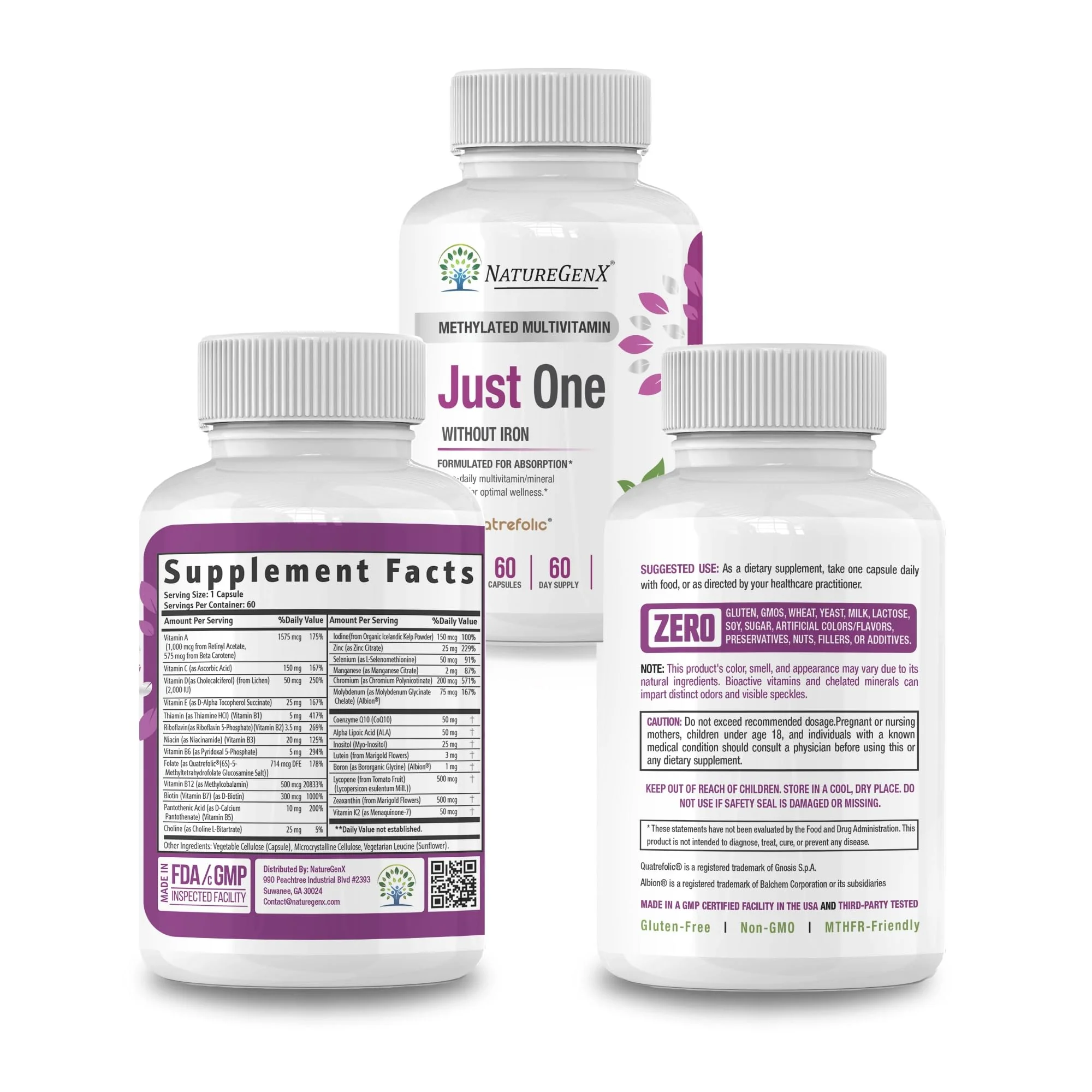 NatureGenX Just One Daily Methylated Multivitamin - 60 Caps, 2-Month Supply, Iron-Free, MTHFR Support, Gluten Free - Image 20