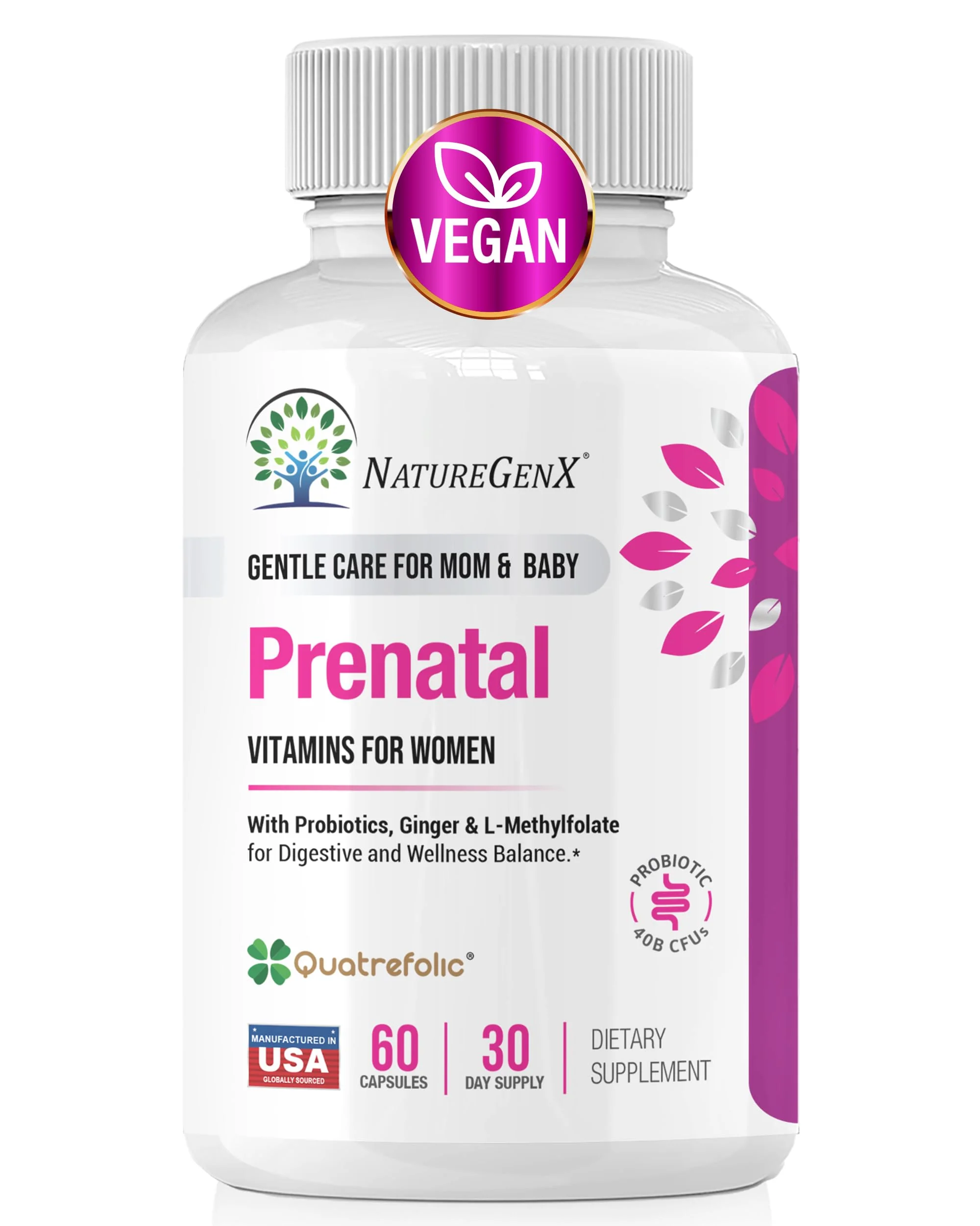 NatureGenX Methyl Prenatal with Probiotics – Vegan Prenatal Vitamins (60 Capsules) - Image 7