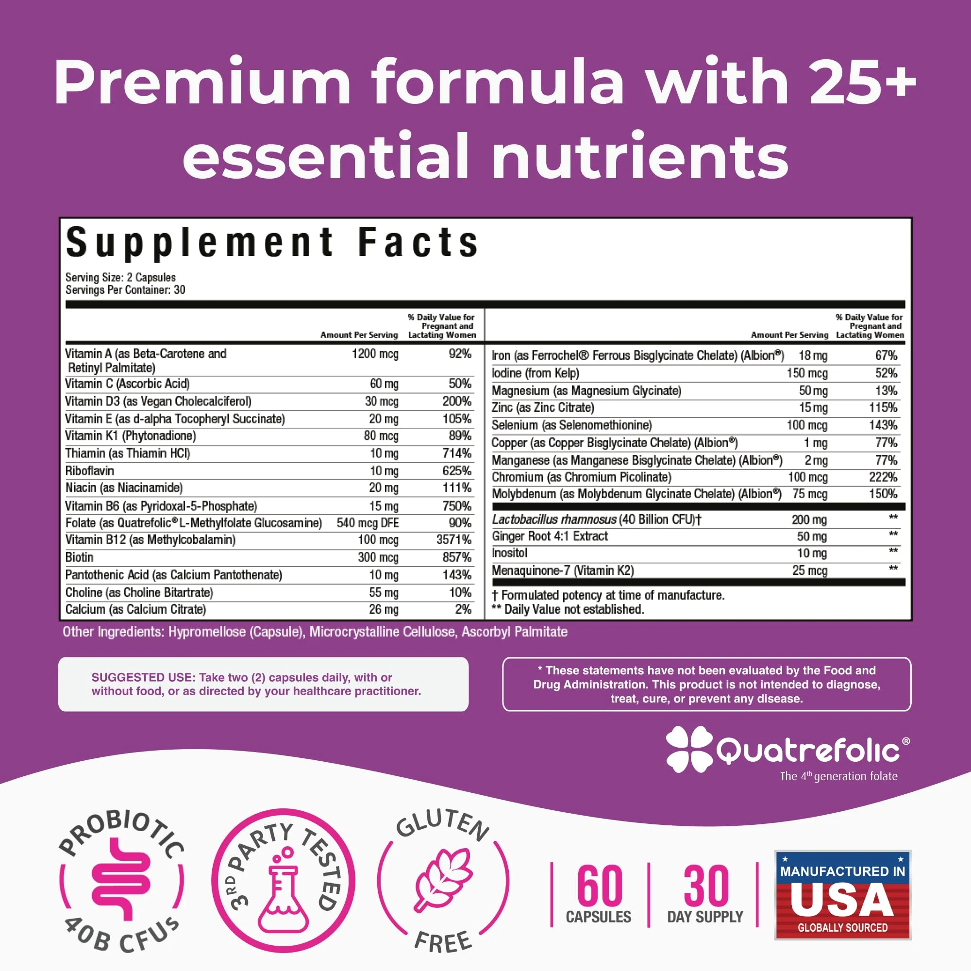 NatureGenX Methyl Prenatal with Probiotics – Vegan Prenatal Vitamins (60 Capsules) - Image 8