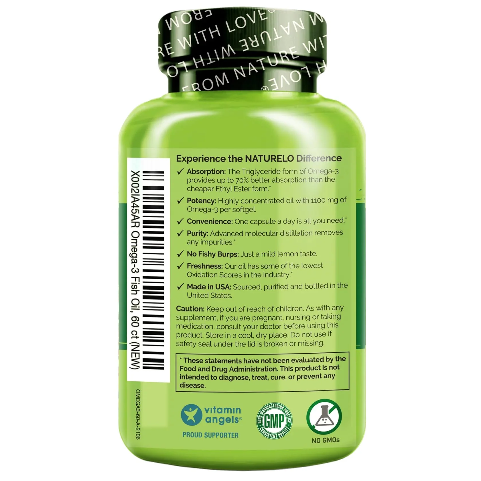 Naturelo Burpless Omega-3 Fish Oil 1100mg TG – EPA + DHA, 60 Softgels - Image 3