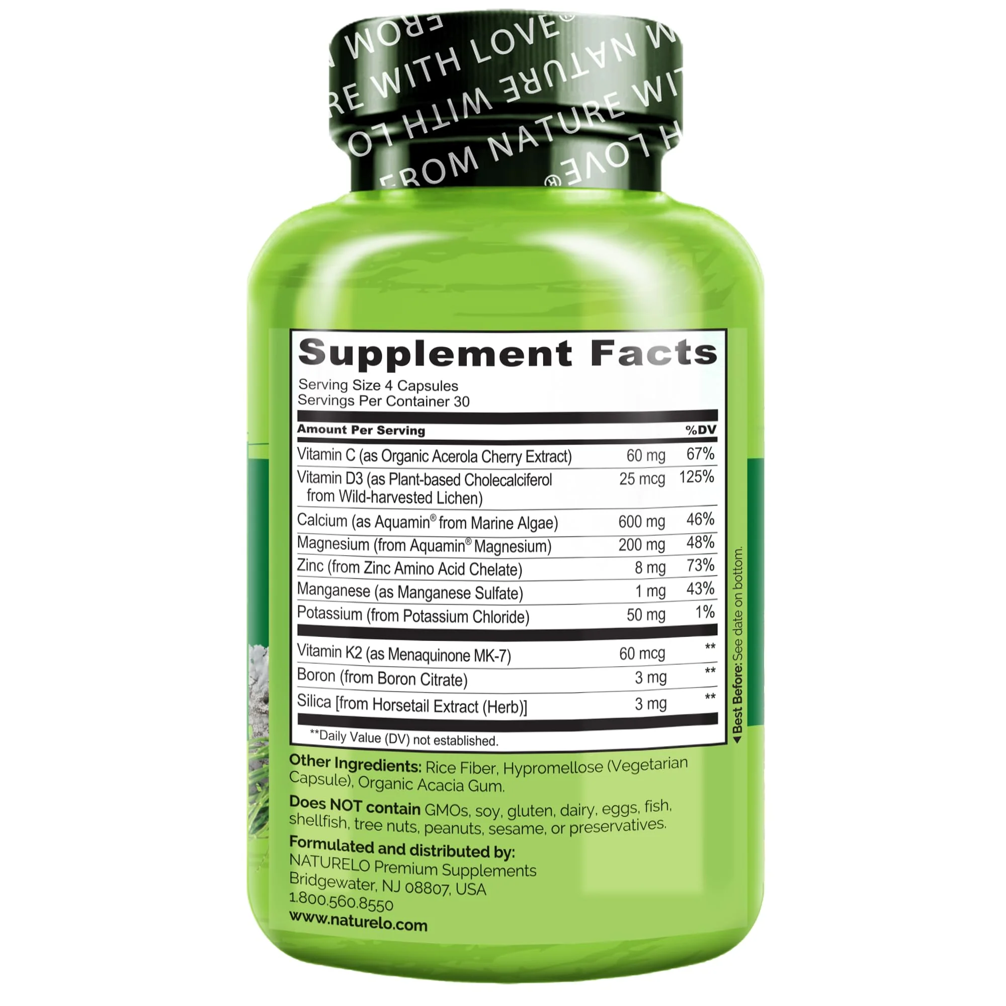 NATURELO Calcium 600 mg with D3, K2, Magnesium & Zinc – Plant-Based, 120 Veggie Capsules - Image 7