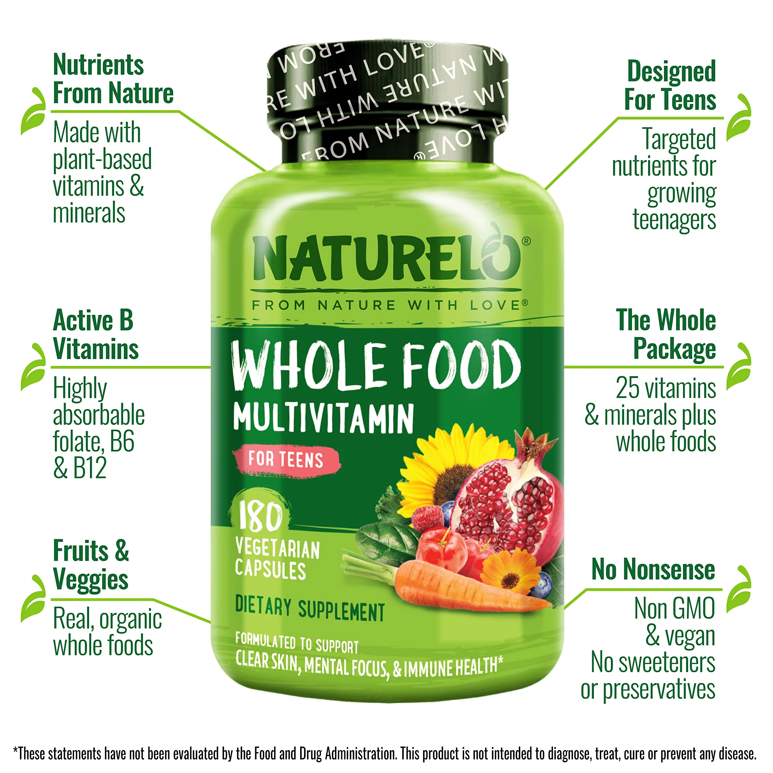 NATURELO Teen Multivitamin for Boys & Girls — 180 Plant-Based, Non-GMO, Vegetarian - Image 2