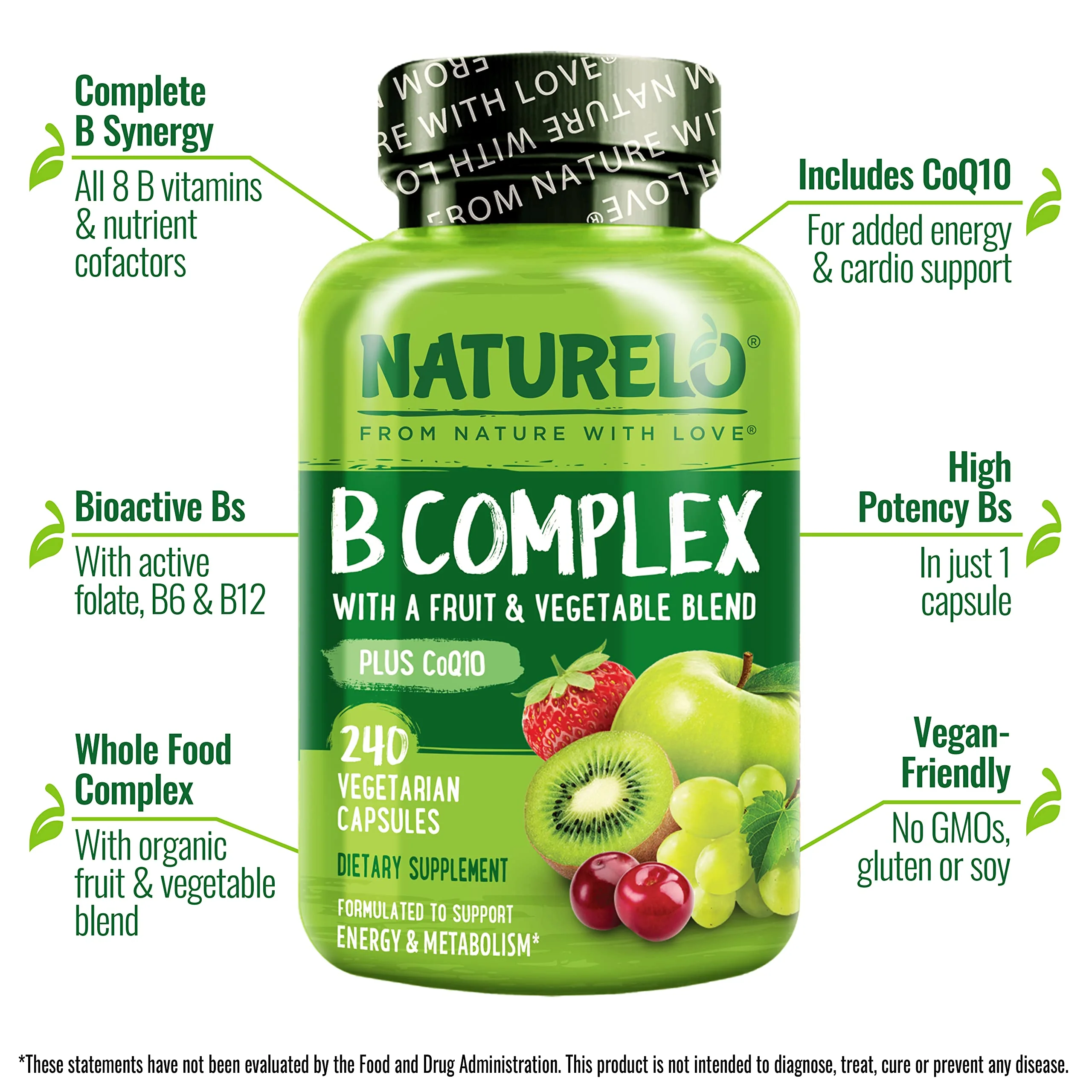 NATURELO Vitamin B Complex – 240 Vegan Capsules with CoQ10 | Methylated B Vitamins - Image 12