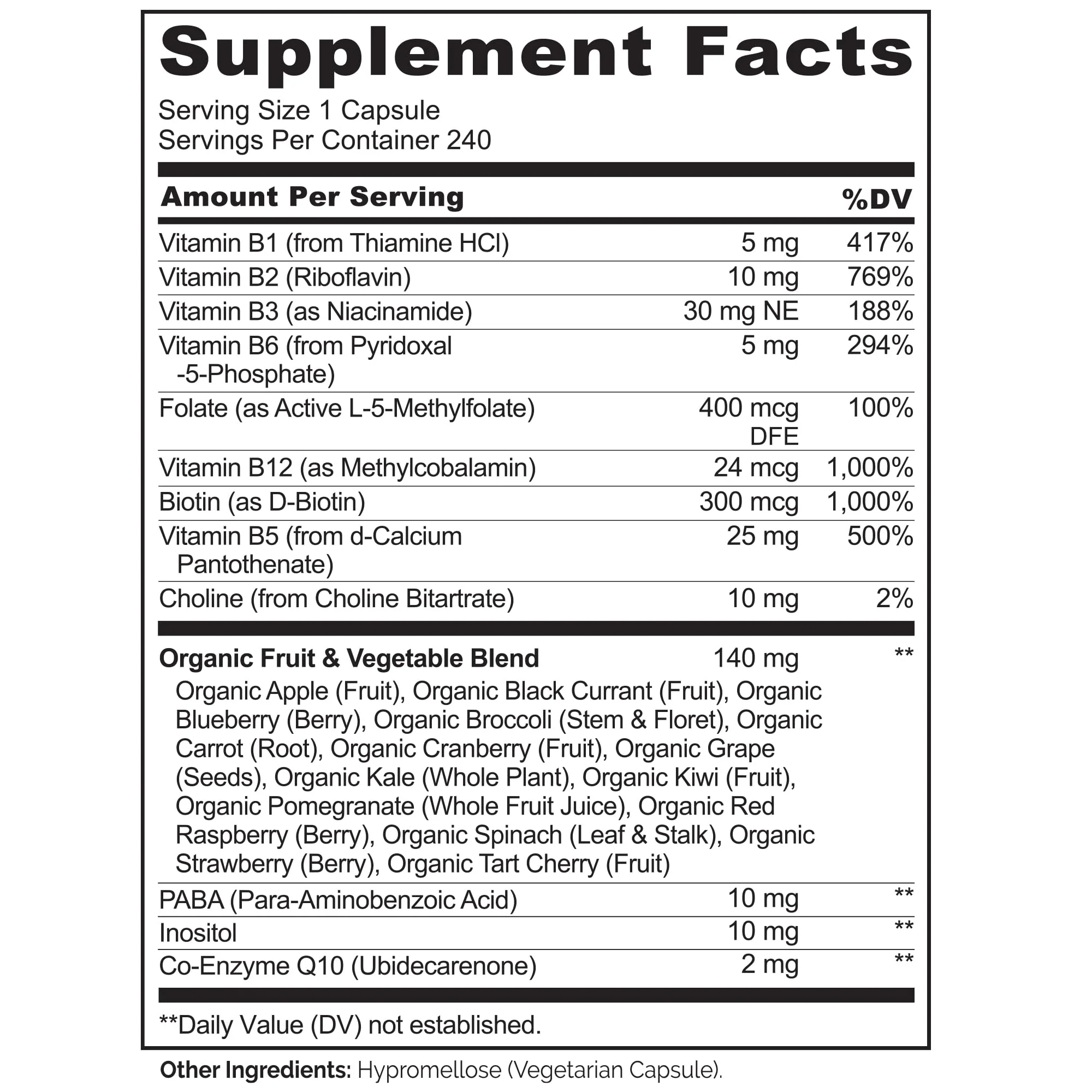 NATURELO Vitamin B Complex – 240 Vegan Capsules with CoQ10 | Methylated B Vitamins - Image 3