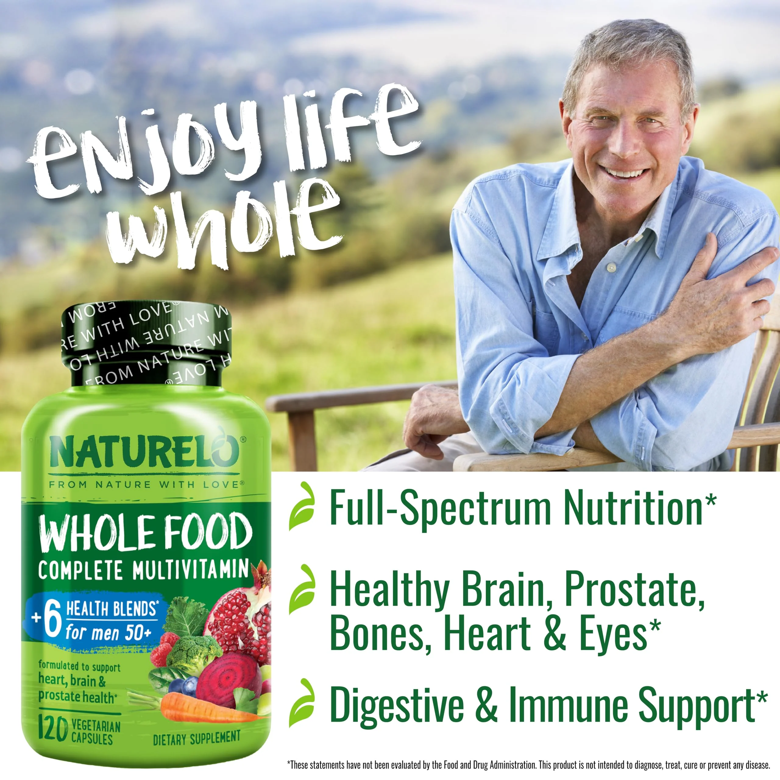 NATURELO Whole Food Multivitamin for Men 50+ – Plant-Based, 120 Capsules - Image 4