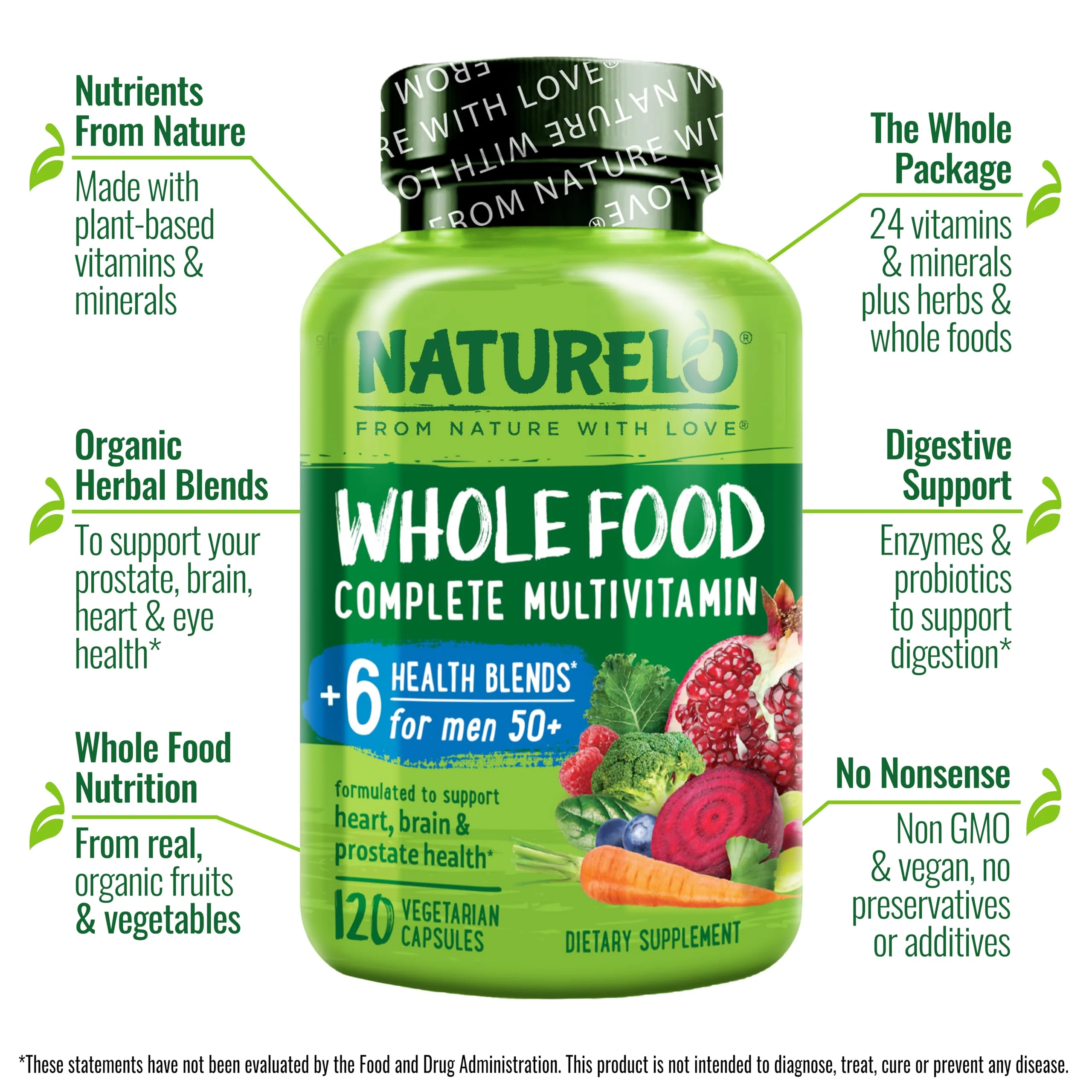 NATURELO Whole Food Multivitamin for Men 50+ – Plant-Based, 120 Capsules - Image 9