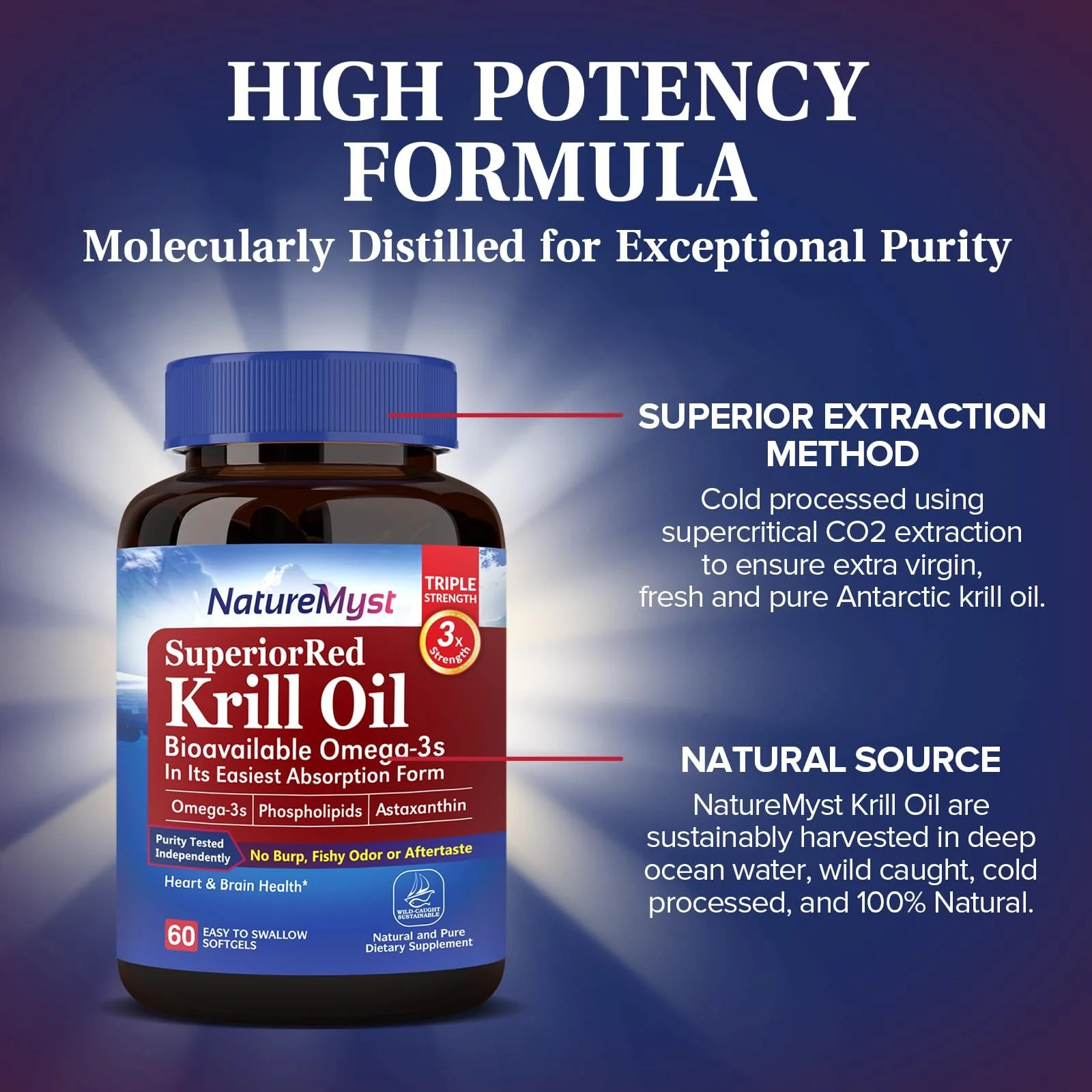 NatureMyst Antarctic Krill Oil 1000 mg Softgels - Omega-3 EPA/DHA, Phospholipids & Astaxanthin | Made in USA - Image 4