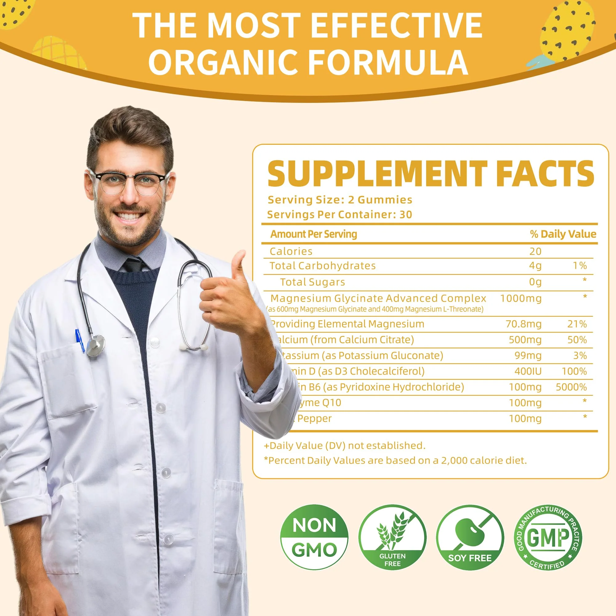 Nature's Aid Magnesium Glycinate Gummies 1000mg – Sugar-Free Pineapple Gummies with Vitamin D, B6 & CoQ10 (120 each, 2 Pack) - Image 11