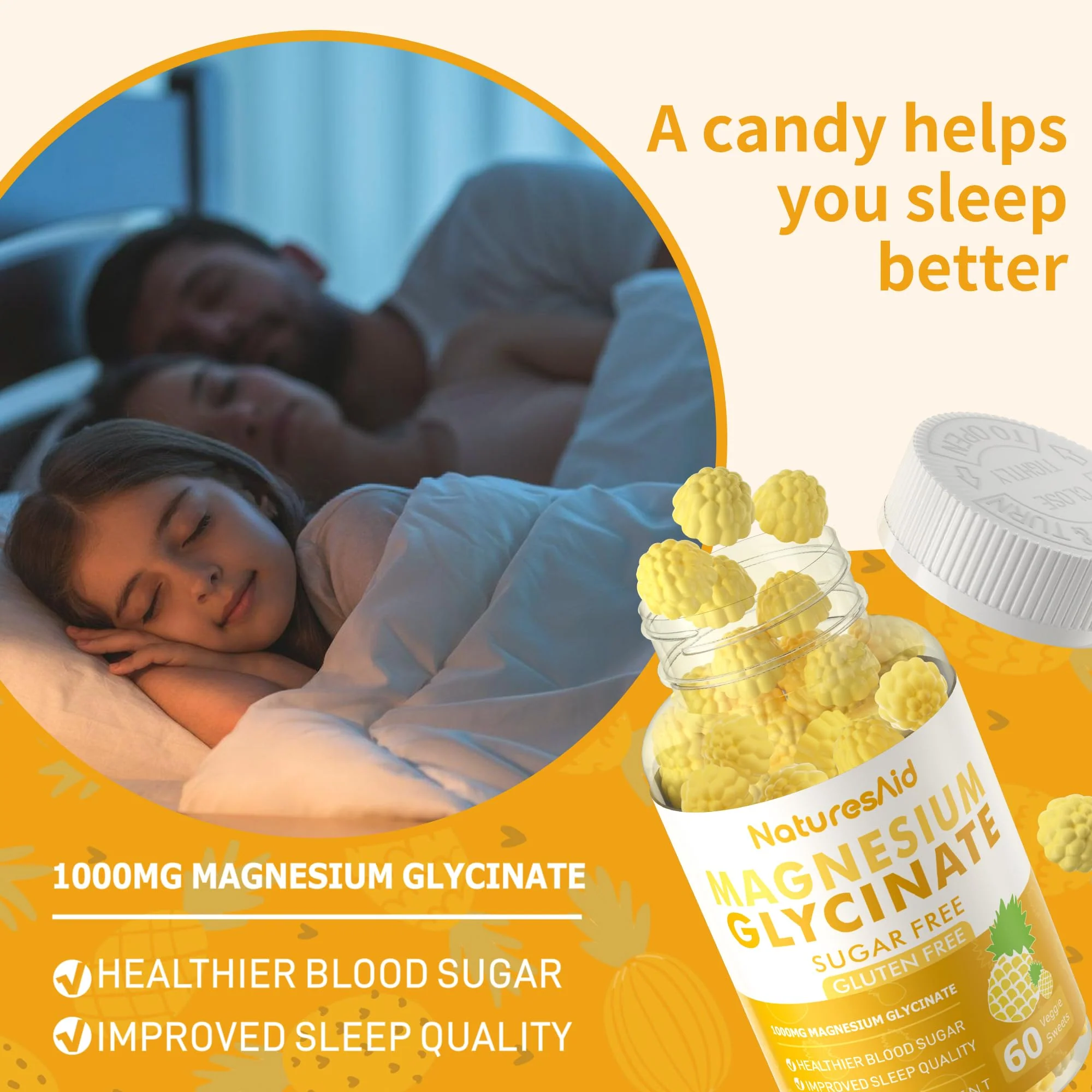 Nature's Aid Magnesium Glycinate Gummies 1000mg – Sugar-Free Pineapple Gummies with Vitamin D, B6 & CoQ10 (120 each, 2 Pack) - Image 12