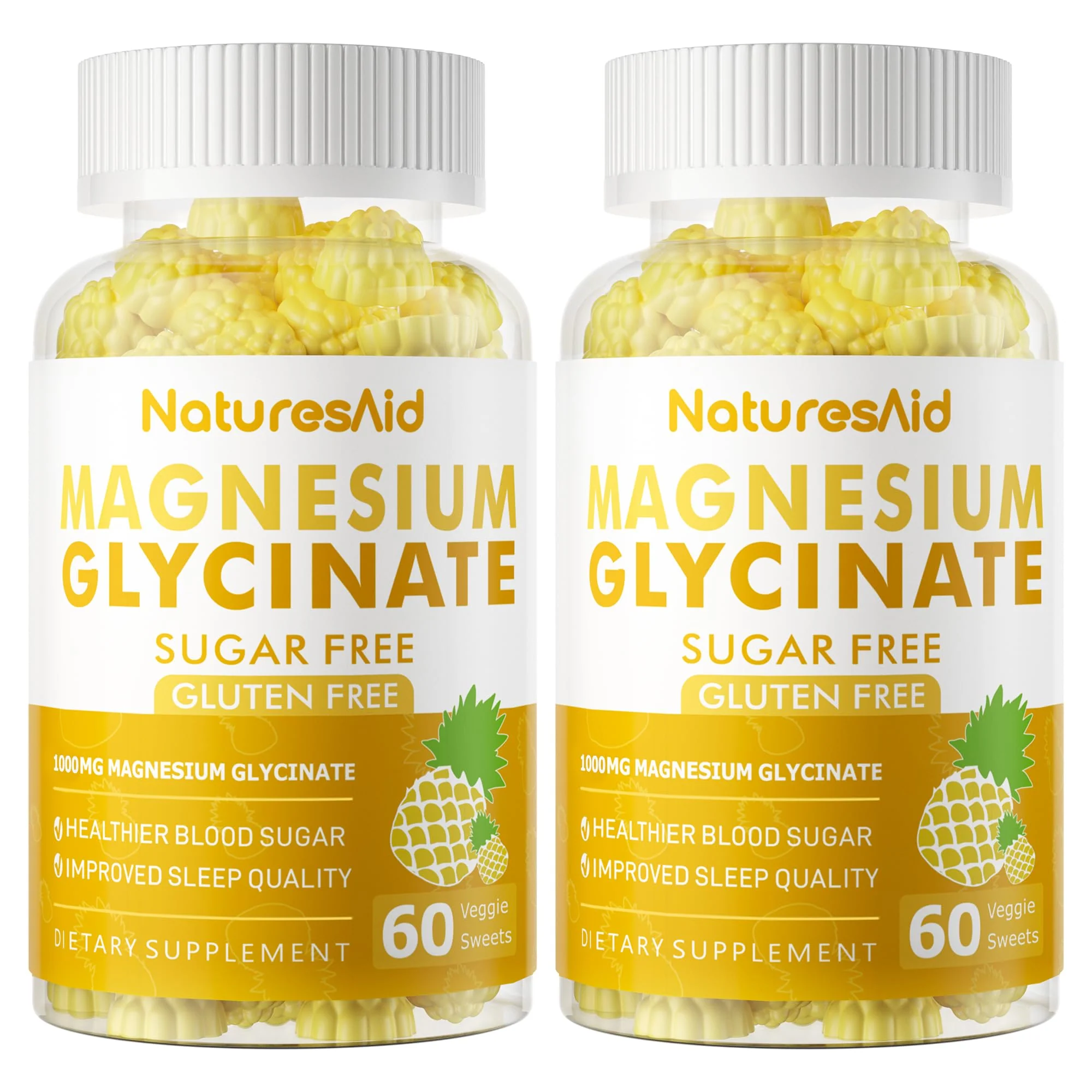 Nature's Aid Magnesium Glycinate Gummies 1000mg – Sugar-Free Pineapple Gummies with Vitamin D, B6 & CoQ10 (120 each, 2 Pack) - Image 8