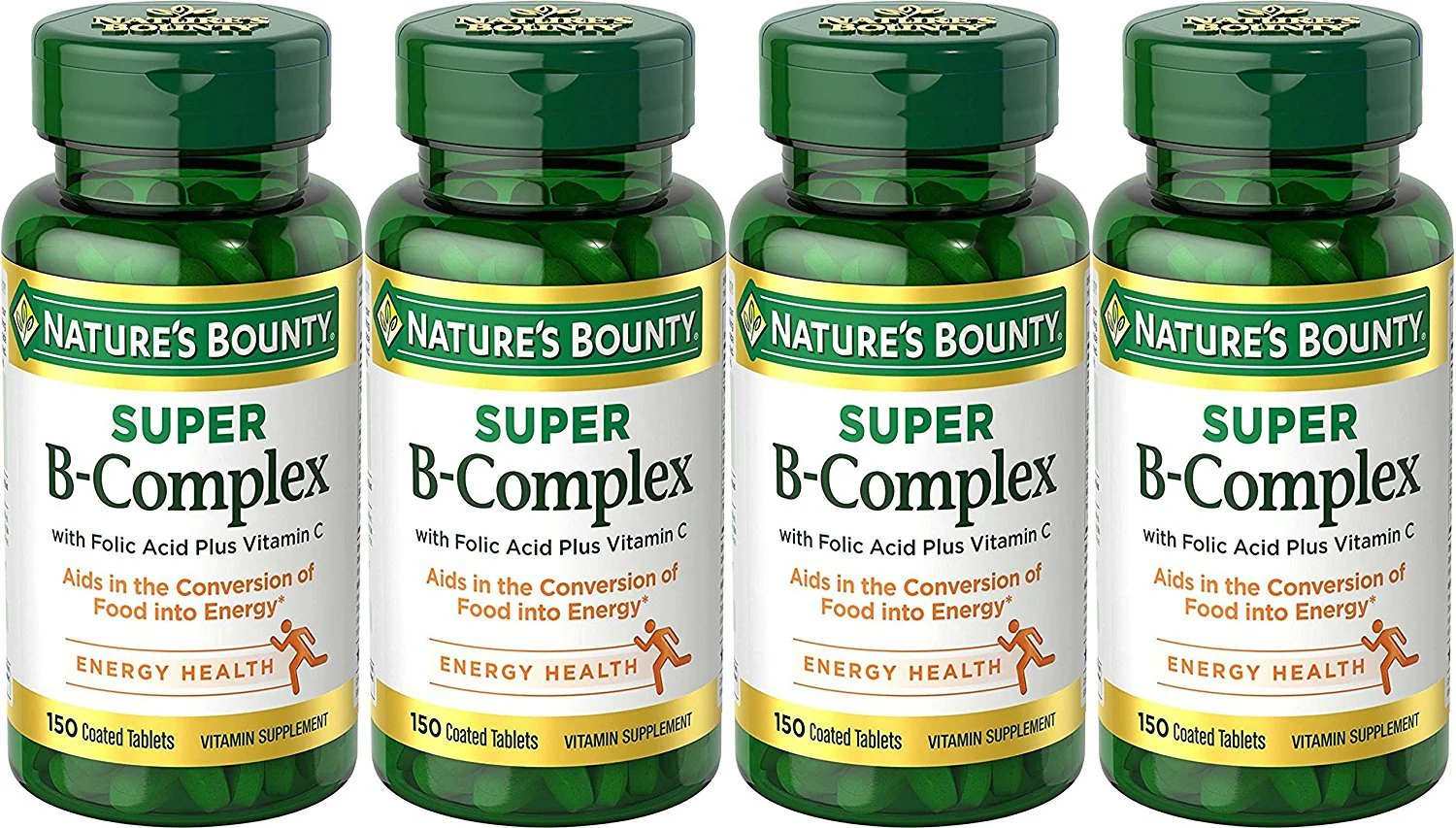 Nature's Bounty B-Complex with Folic Acid and Vitamin C, 150 Tablets (Pack of 4)