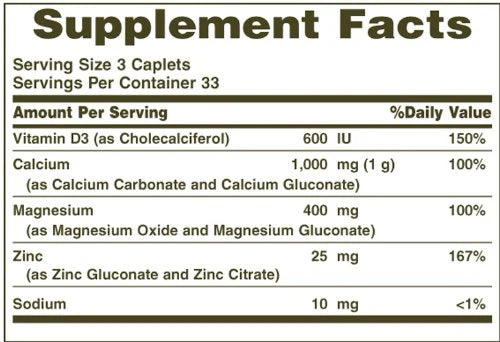 Nature's Bounty Calcium Magnesium Zinc Caplets – 100 Count, Pack of 6 - Image 5