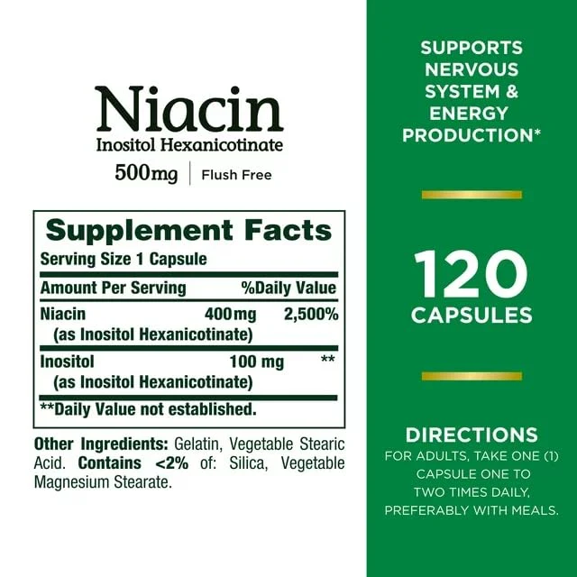 Nature's Bounty Flush Free Niacin 500 mg – 240 Capsules (2 x 120 Count Bottles) - Image 3