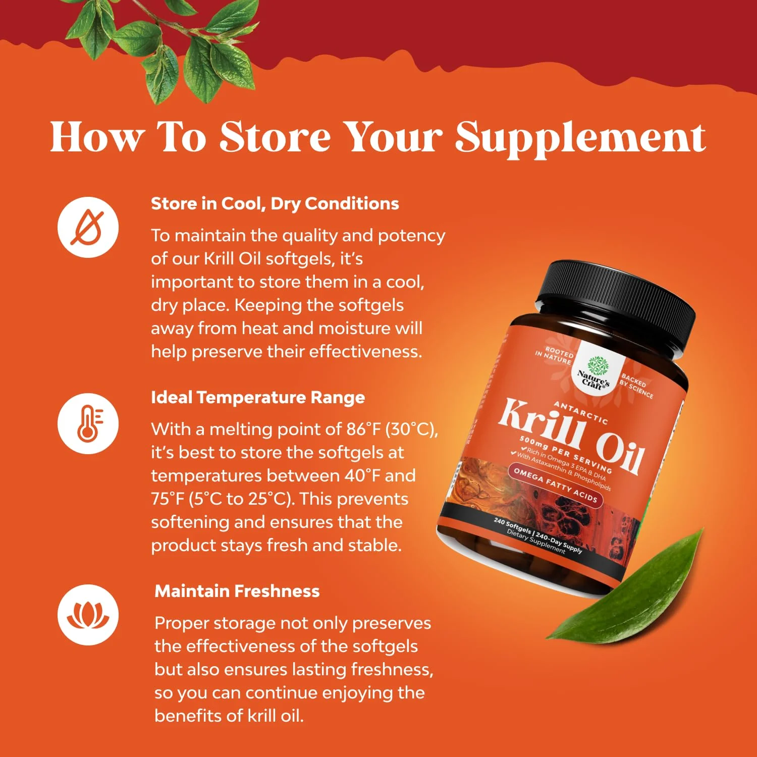 Natures Craft Antarctic Krill Oil 500mg Softgels - Omega-3 EPA/DHA + Astaxanthin - 2-Pack - Image 2