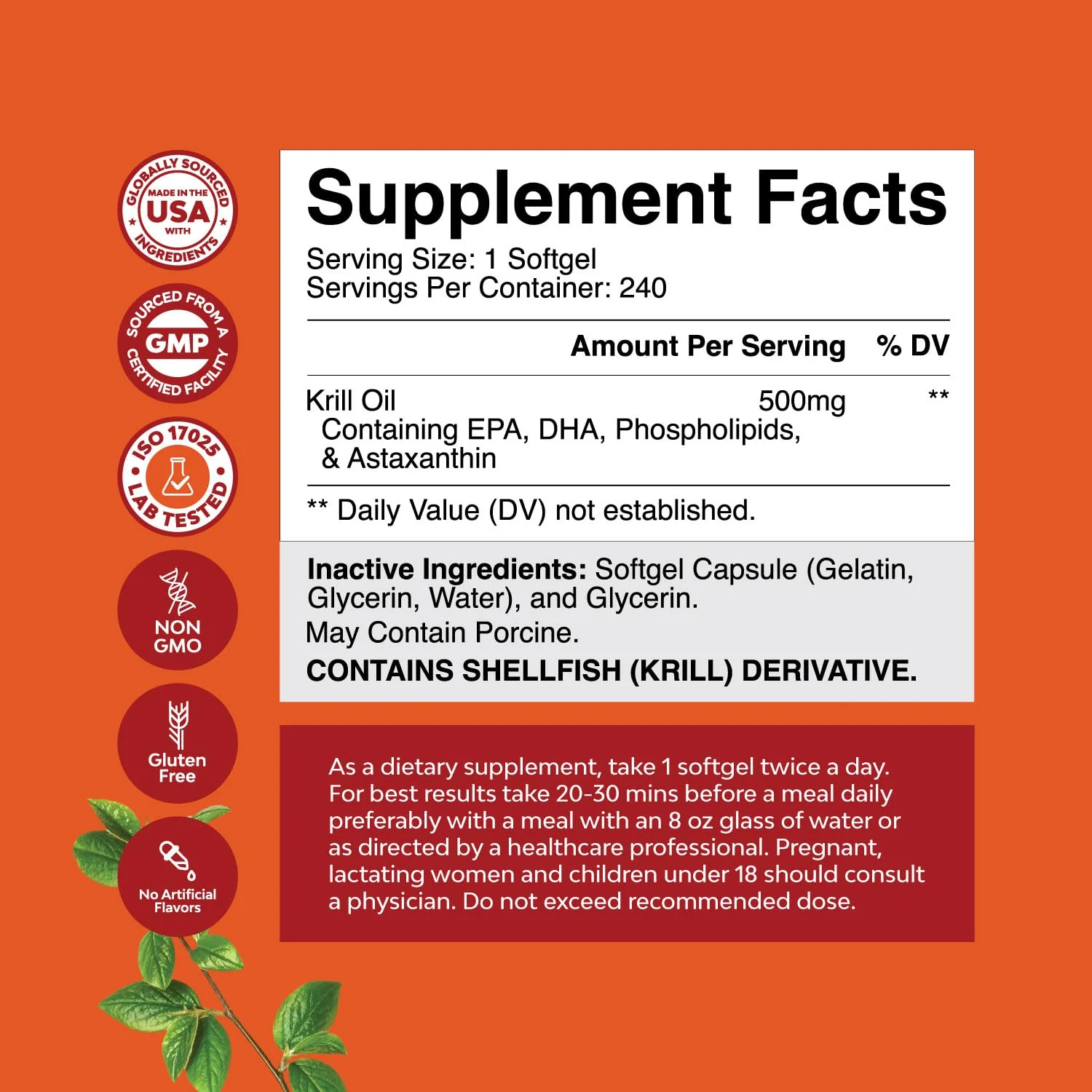 Natures Craft Antarctic Krill Oil 500mg Softgels - Omega-3 EPA/DHA + Astaxanthin - 2-Pack - Image 3