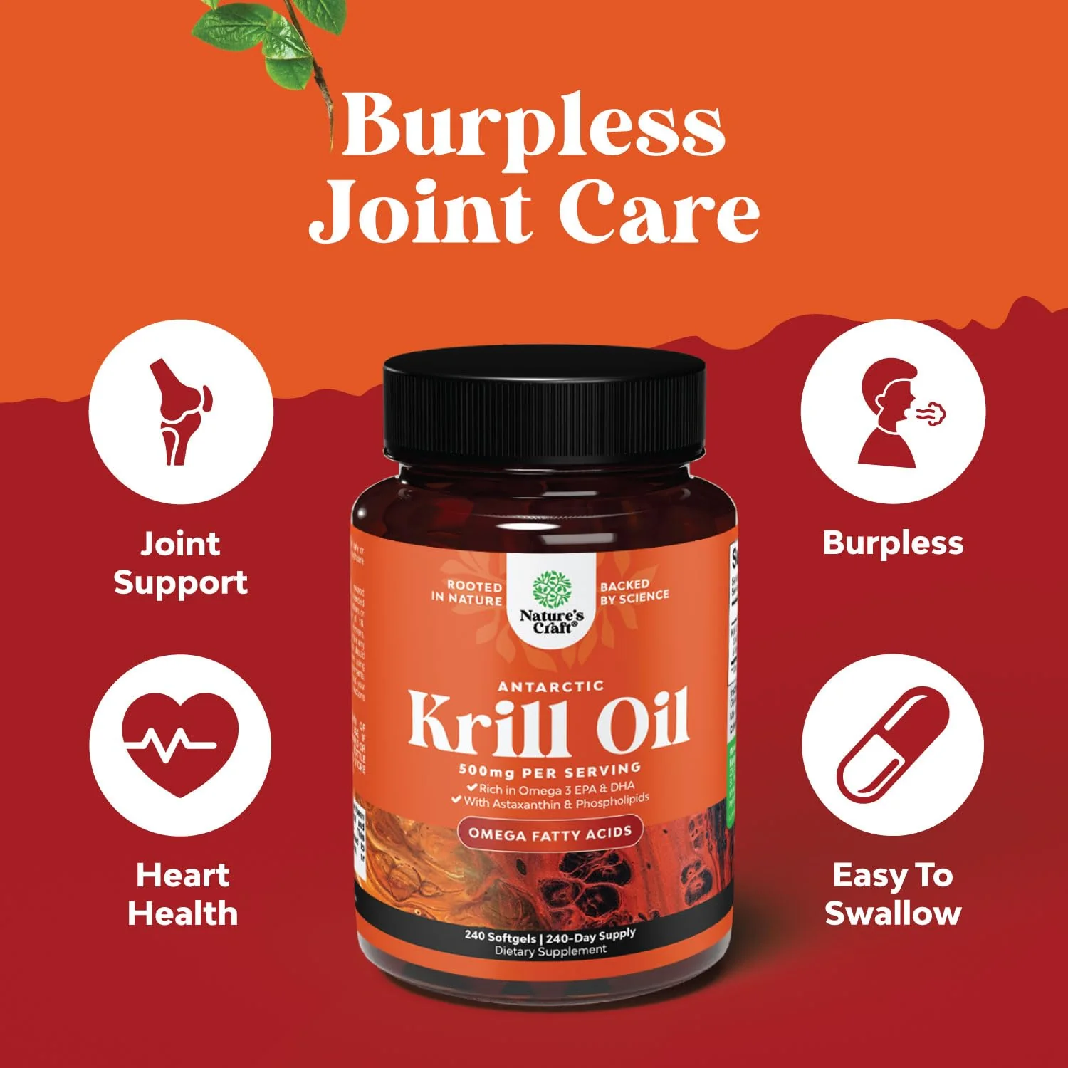 Natures Craft Antarctic Krill Oil 500mg Softgels - Omega-3 EPA/DHA + Astaxanthin - 2-Pack - Image 4