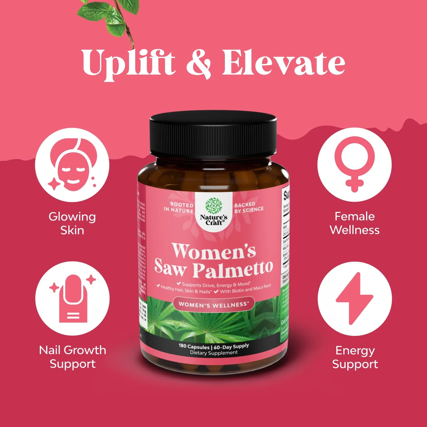 Nature's Craft Extra Strength Saw Palmetto for Women – 500mg, Maca & Biotin, 180 Capsules - Image 10
