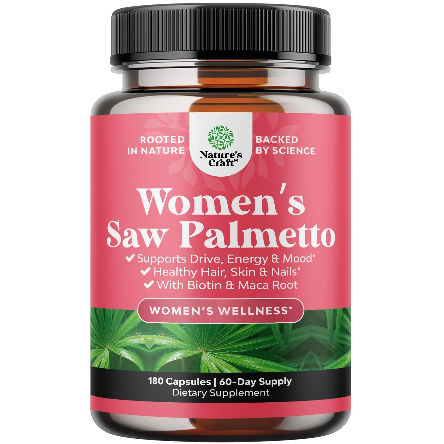 Nature's Craft Extra Strength Saw Palmetto for Women – 500mg, Maca & Biotin, 180 Capsules - Image 8