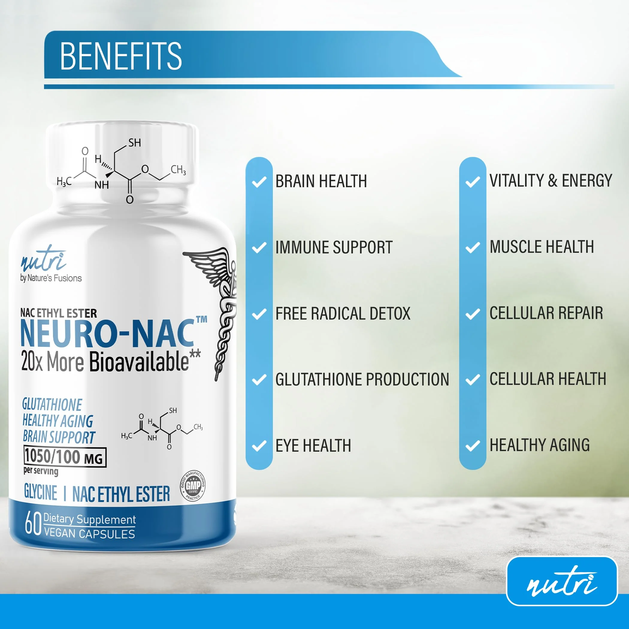 Nature's Fusions Neuro NAC with NACET – Pack of 2, 120 Capsules | 20x More Bioavailable NACET - Image 11