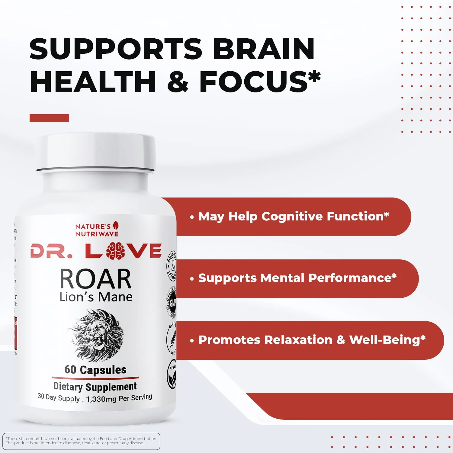 Nature's NutriWave Dr. Love Roar Lion's Mane Mushroom Supplement – Plant-Based, Vegan, Gluten-Free, USA Made - Image 6