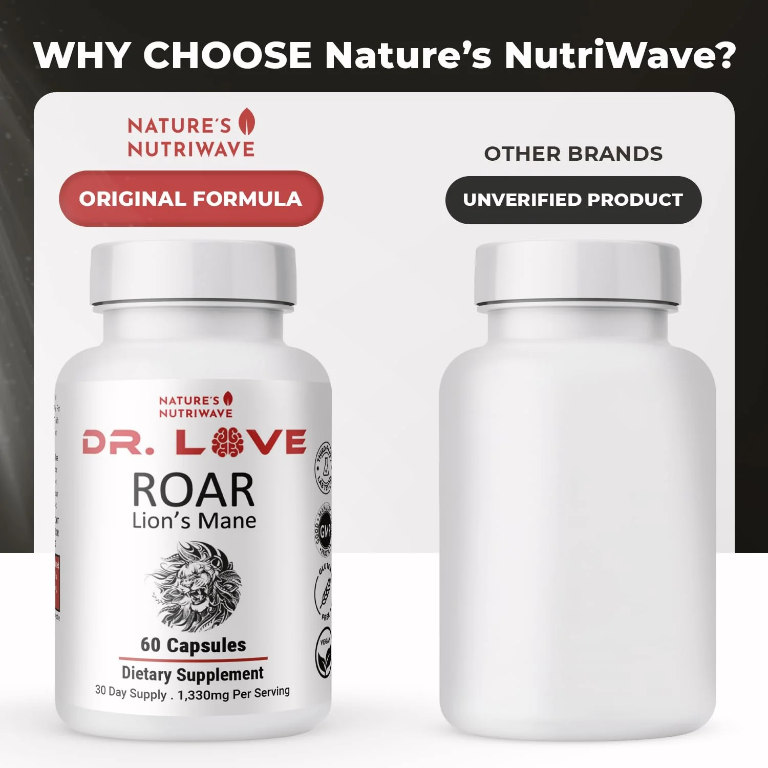 Nature's NutriWave Dr. Love Roar Lion's Mane Mushroom Supplement – Plant-Based, Vegan, Gluten-Free, USA Made - Image 8